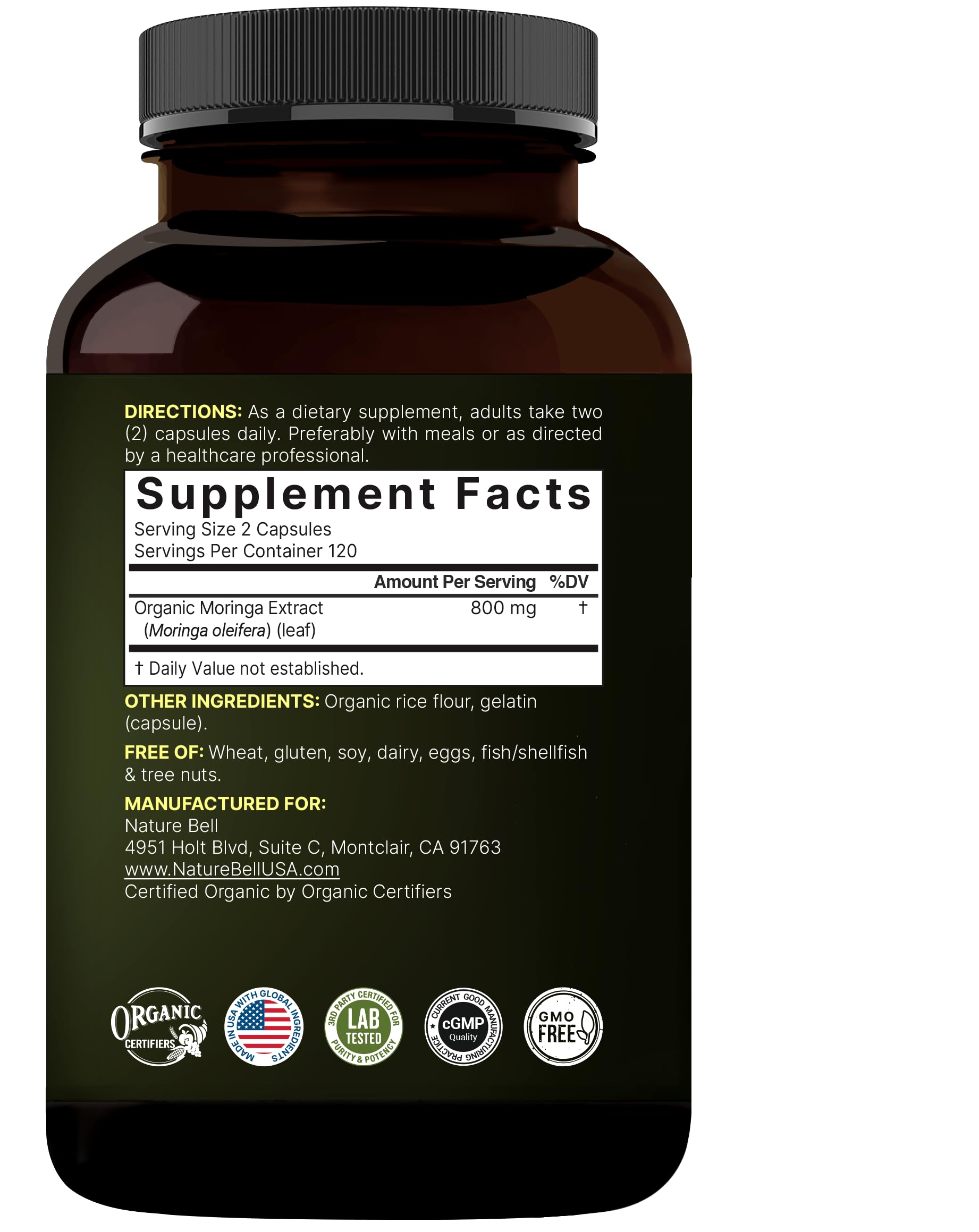 NatureBell Pure Moringa Capsules | Organic Moringa Powder, 240 Capsules