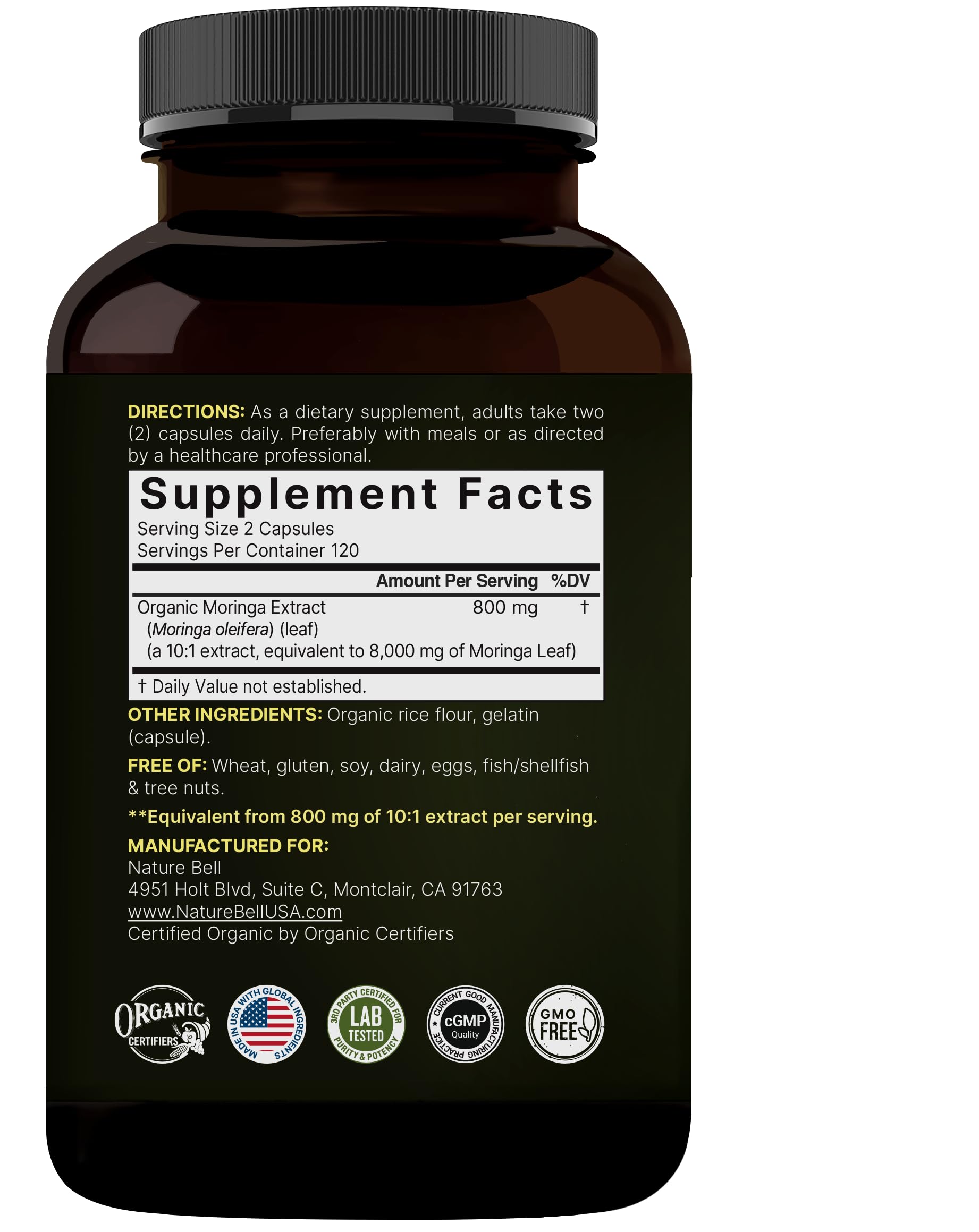 NatureBell Pure Moringa Capsules – 8,000mg per Serving, 2-Pack, Organic