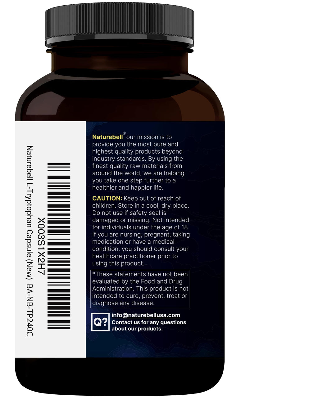NatureBell L-Tryptophan 1300mg + L-Theanine 200mg | 300 Caps | Calm & Relaxation