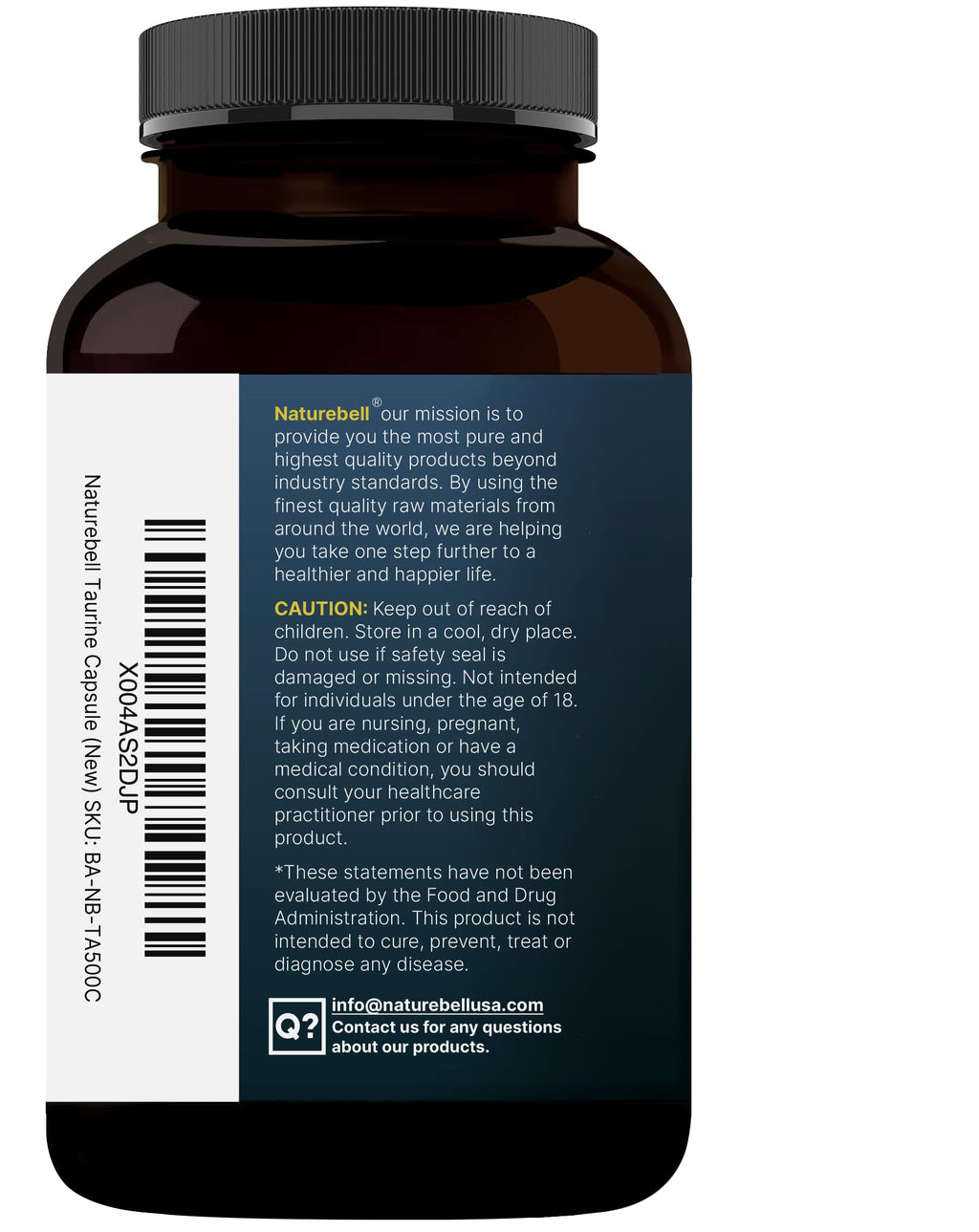 NatureBell Taurine 1,000mg – 500 Capsules | Double Strength Taurine Supplement – Non-GMO & Gluten Free