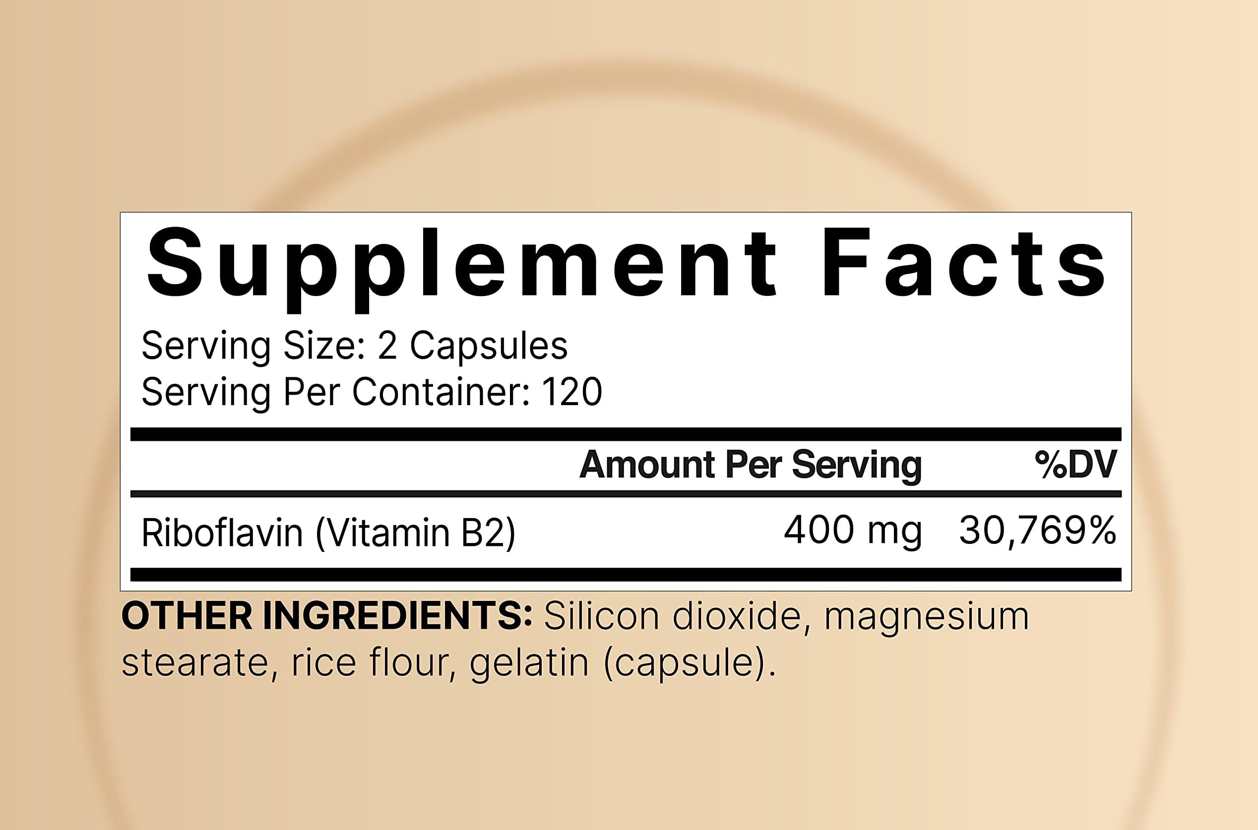 NatureBell Vitamin B2 Riboflavin 400mg - 240 Capsules | Essential Daily B Vitamin, Non-GMO, Gluten Free