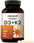 NatureBell Vitamin D3 5000 IU + K2 100 mcg - 240 Softgels | Virgin Coconut Oil
