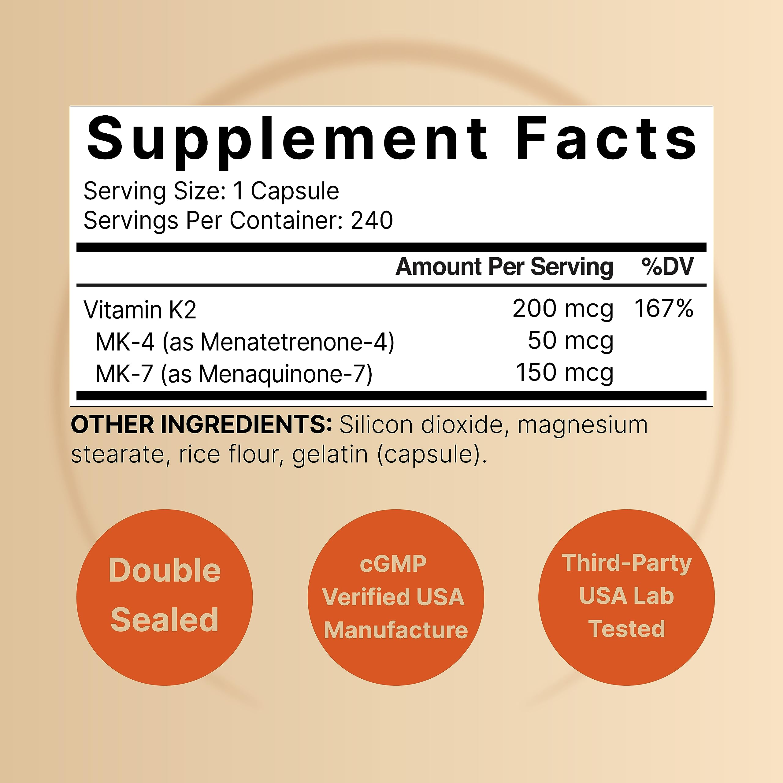 NatureBell Vitamin K2 MK-7 & MK-4 – 200 mcg, 240 Capsules – 2-in-1 K Complex
