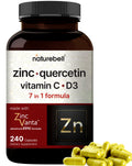 NatureBell Zinc Quercetin + Vitamin C & D3, 240 Caps | 4-in-1 Immune & Lung Support
