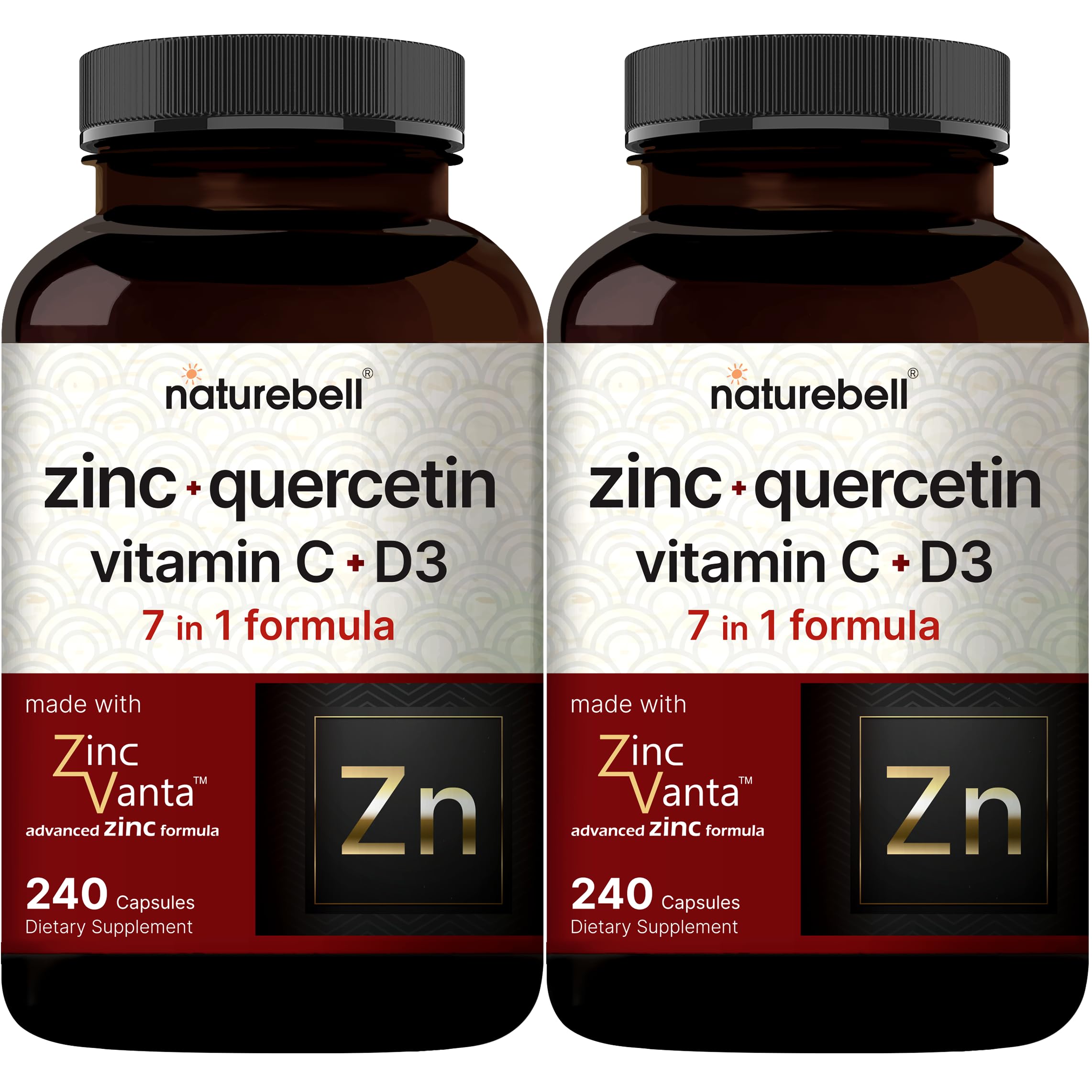 NatureBell Zinc Quercetin 480 Capsules (2 Pack) - 4-in-1 Immune Support