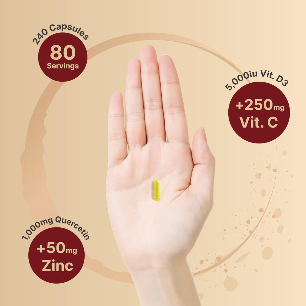 NatureBell Zinc Quercetin + Vitamin C & D3, 240 Caps | 4-in-1 Immune & Lung Support