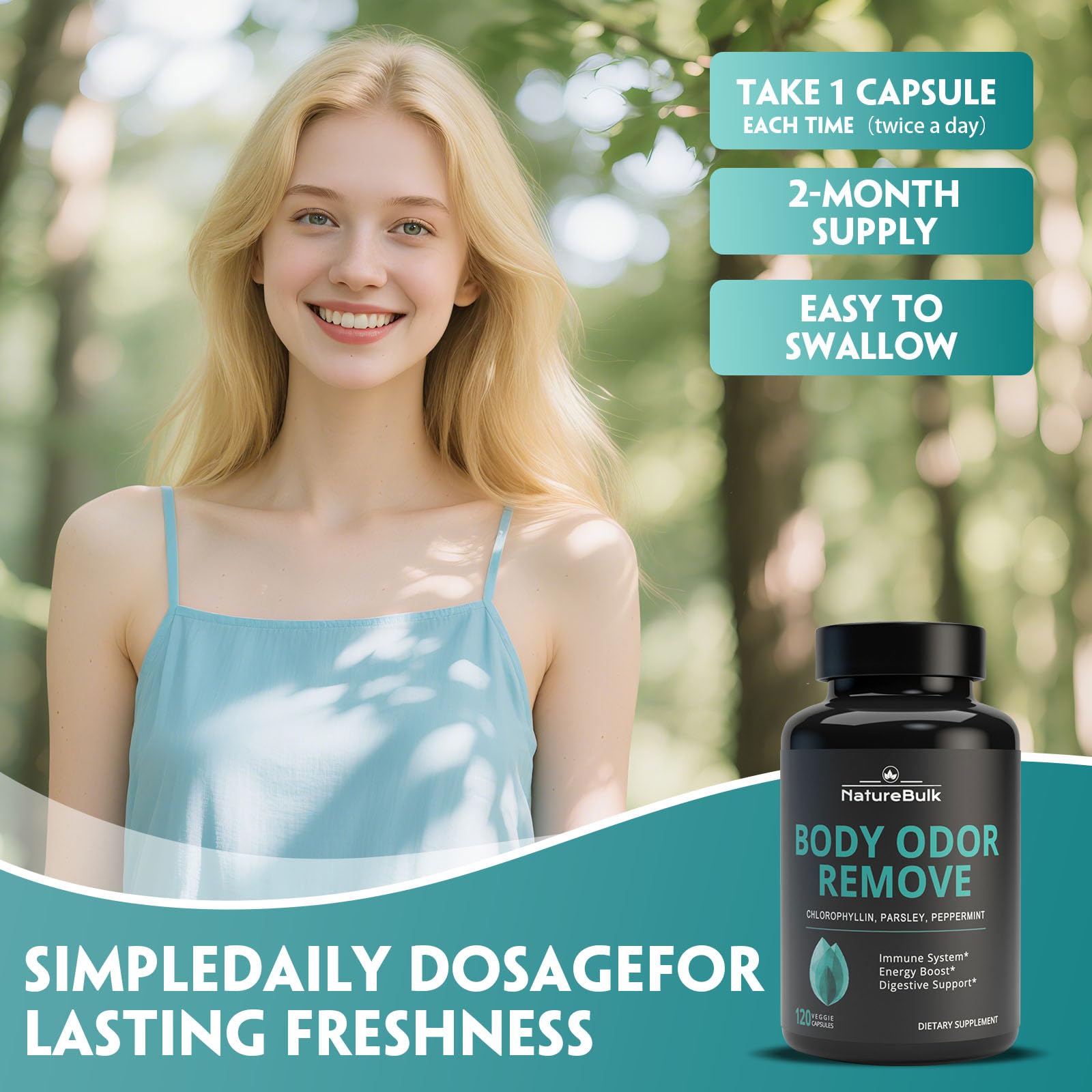 NATUREBULK Natural Freshness Complex – 120 Capsules with Chlorophyll, Parsley & Peppermint – 2 Month Supply