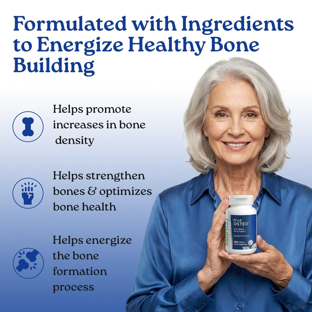 NatureCity True-Osteo Plant-Based Bone Support | AlgaeCal Calcium & Magnesium, D3, K2, Silicon | Gentle on Stomach