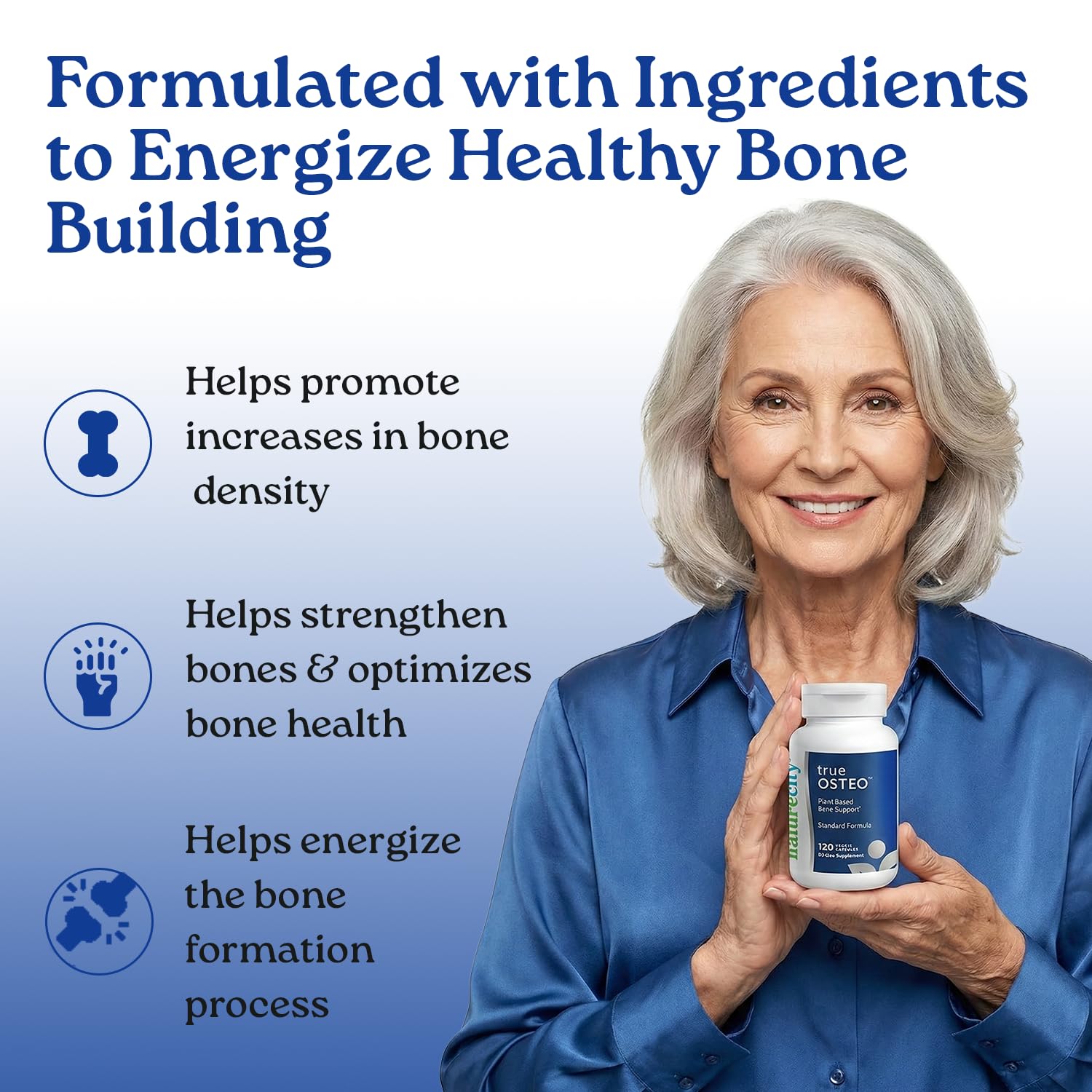 NatureCity True-Osteo Plant-Based Bone Support | AlgaeCal Calcium & Magnesium, D3, K2, Silicon | Gentle on Stomach