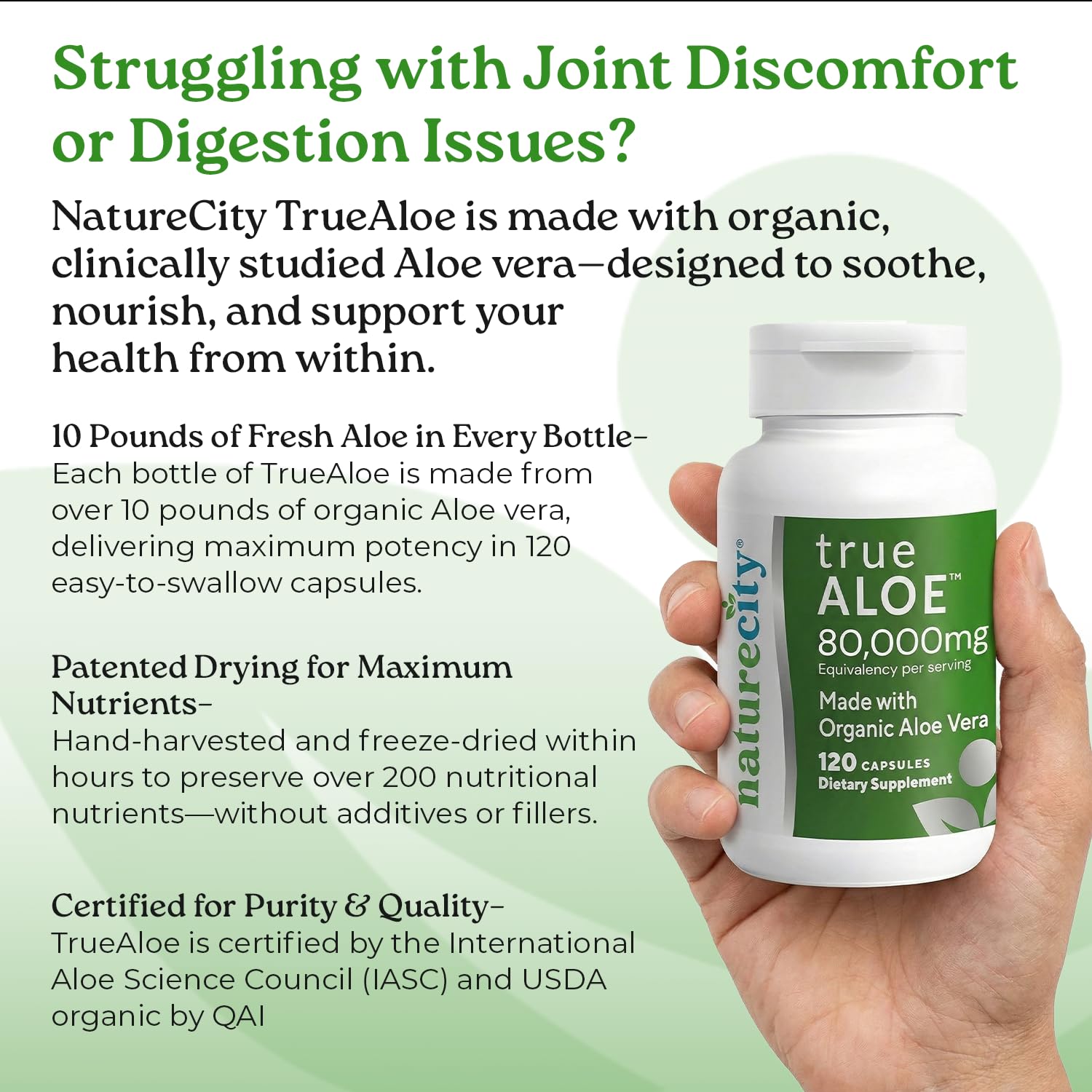 NatureCity True-Aloe 80,000mg Aloe Vera Gel — Organic Aloe, 720 Capsules