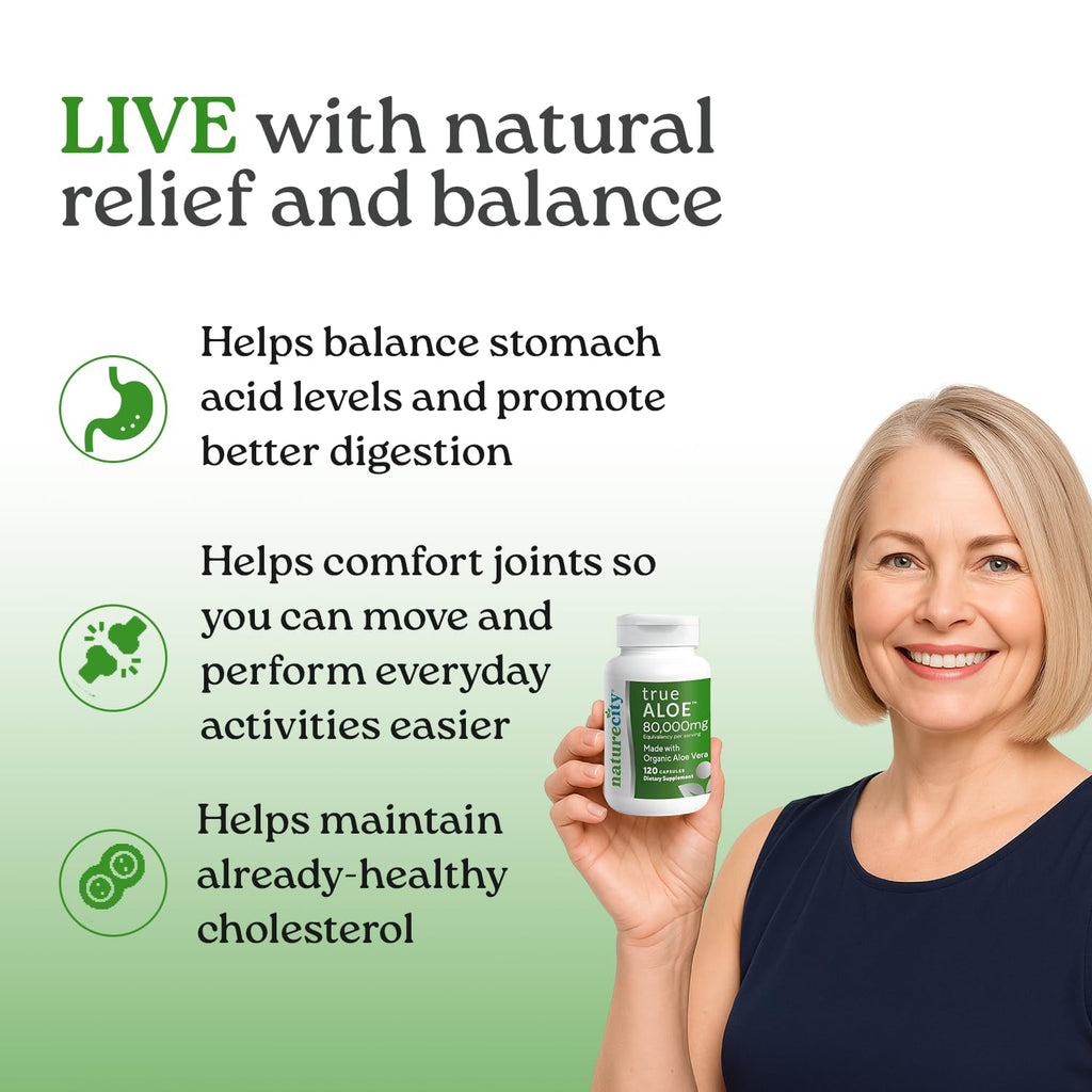 NatureCity True-Aloe 80,000mg Aloe Vera Gel — Organic Aloe, 720 Capsules