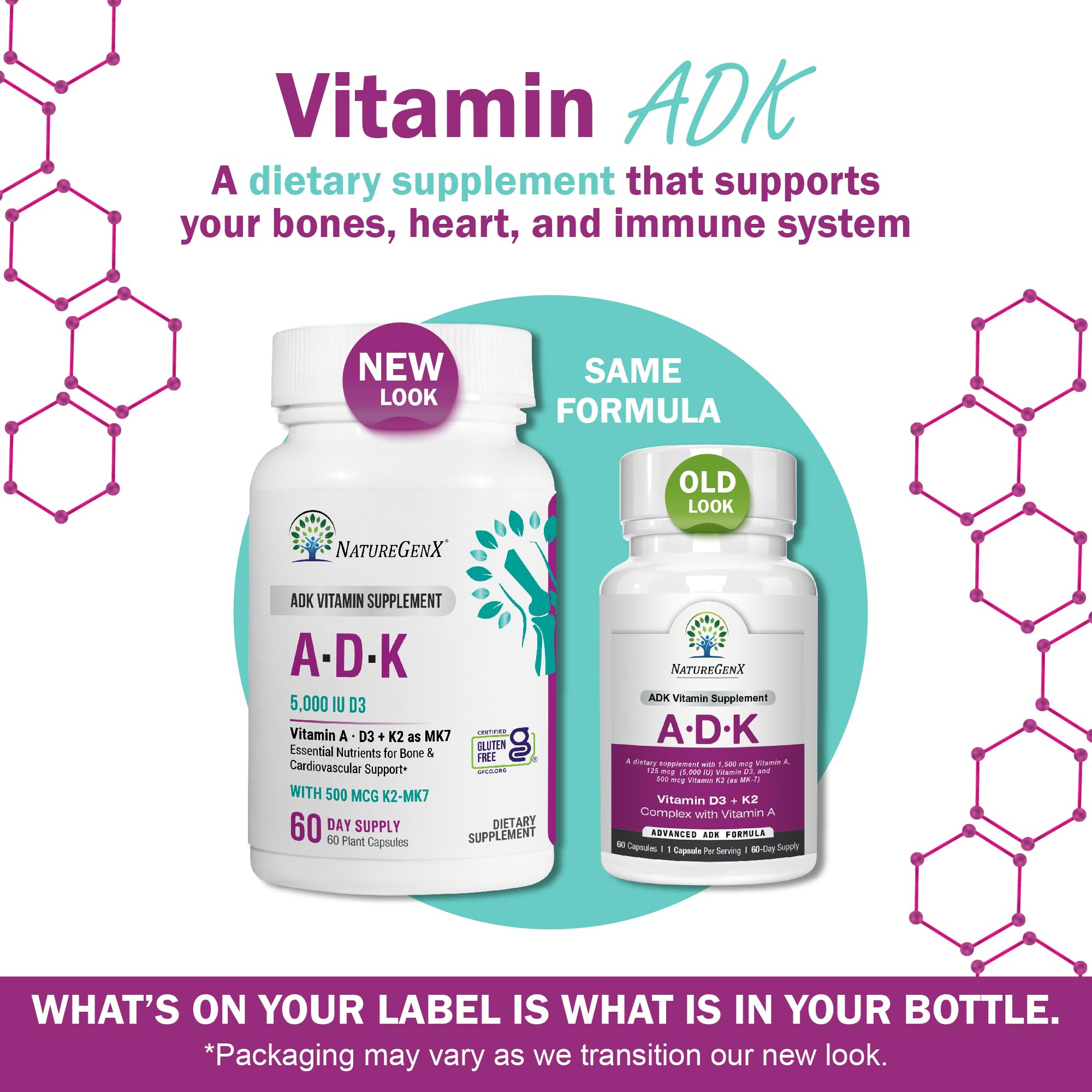 NatureGenX ADK Vitamin Supplement - Enhanced Bone Support (Gluten-Free, 120 Capsules Pack of 2)