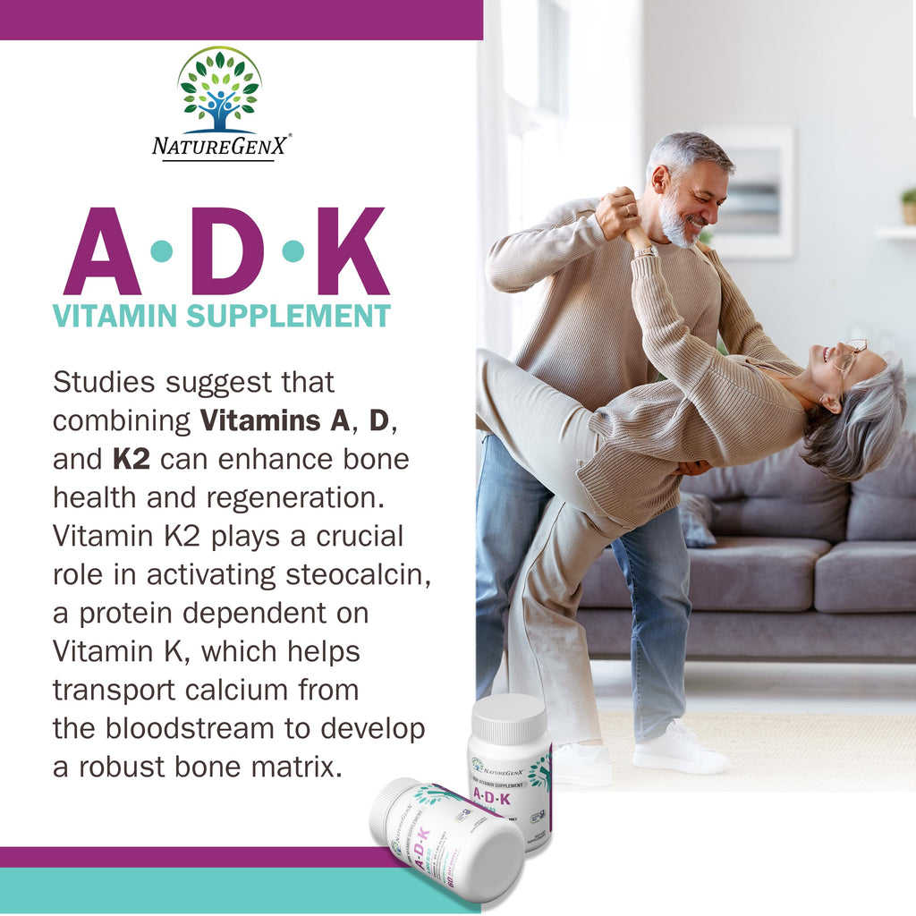 NatureGenX ADK Vitamin Supplement - Enhanced Bone Support (Gluten-Free, 120 Capsules Pack of 2)
