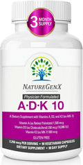 NatureGenX ADK10 – High Potency Vitamin ADK (D3 10,000 IU, K2 MK-7) | Bone, Immune & Heart Support | 90 Capsules