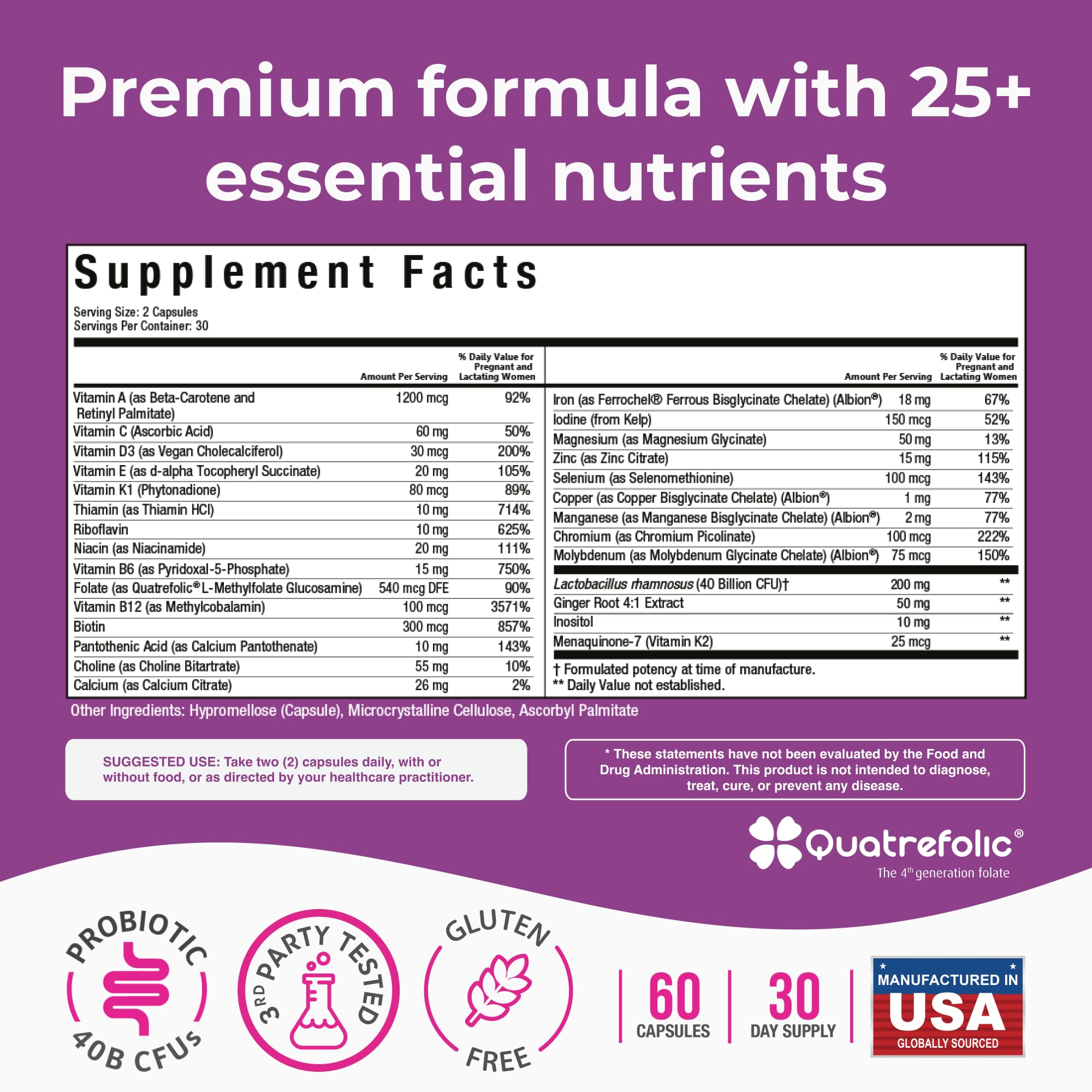 NatureGenX Methyl Prenatal with Probiotics – Vegan Prenatal Vitamins (60 Capsules)