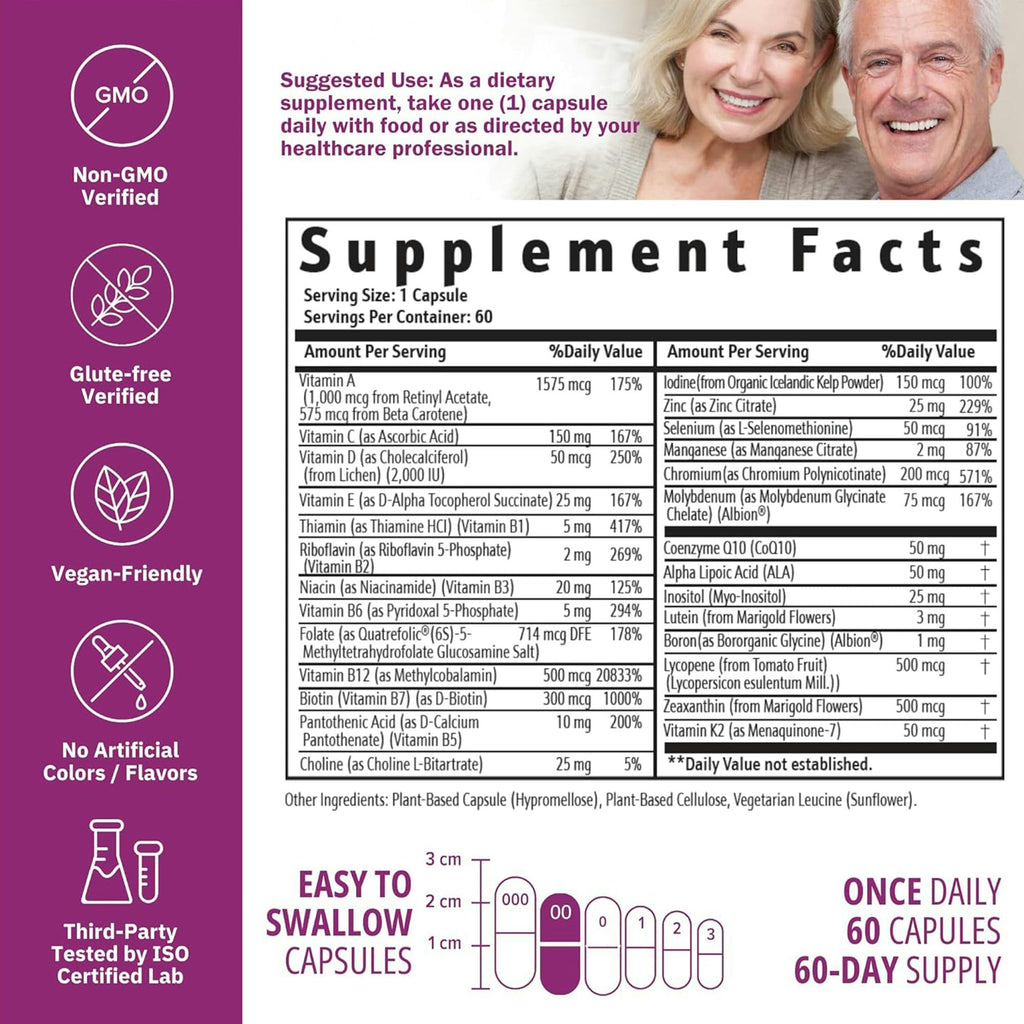 NatureGenX Just One Daily Methylated Multivitamin - 60 Caps, 2-Month Supply, Iron-Free, MTHFR Support, Gluten Free