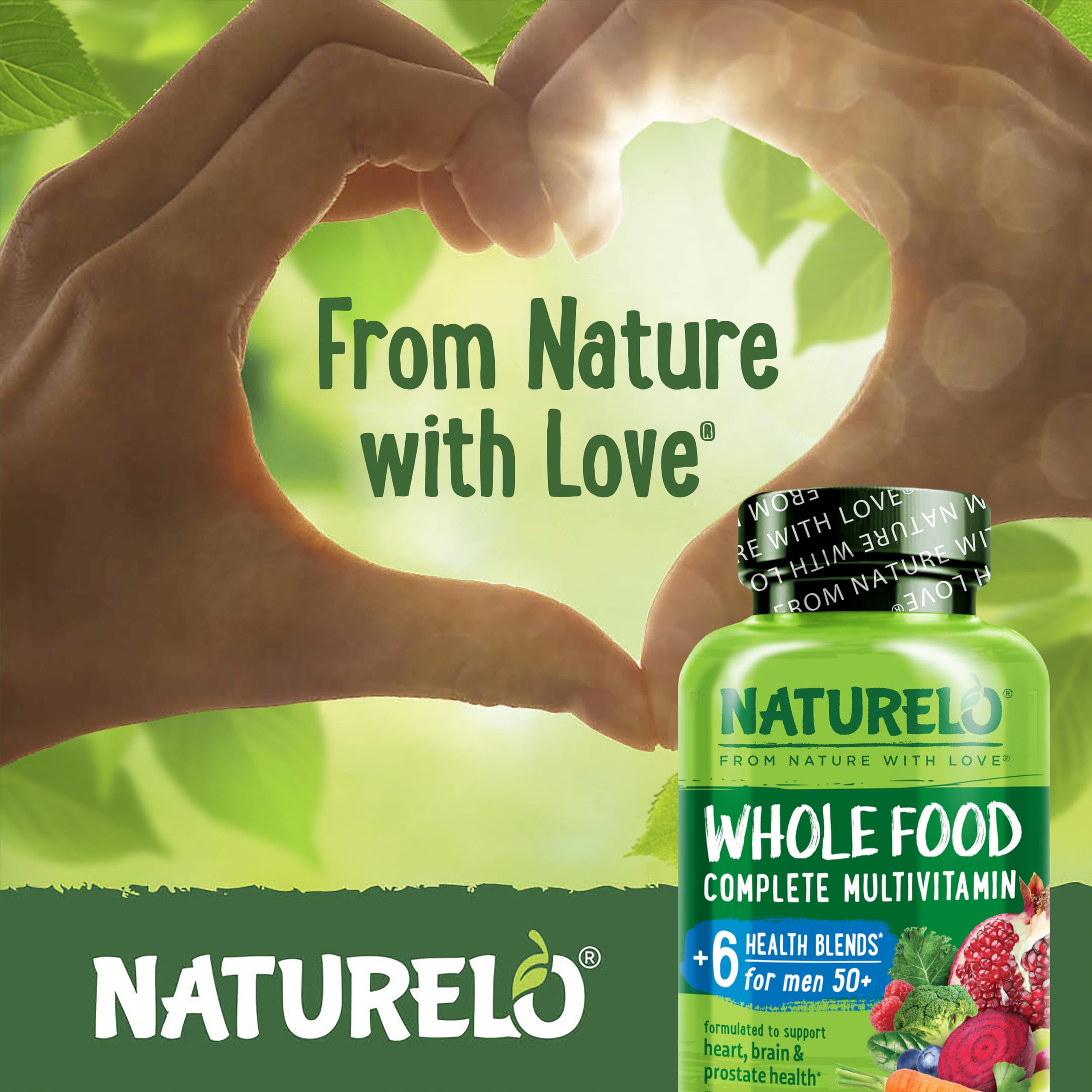 NATURELO Whole Food Multivitamin for Men 50+ – Plant-Based, 120 Capsules