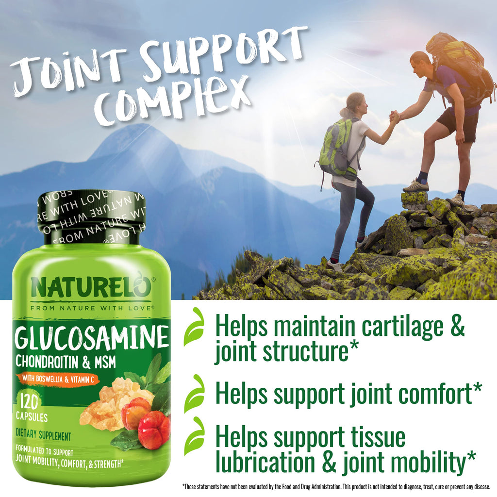 NATURELO Glucosamine Chondroitin MSM with Boswellia – Joint Support (120 Caps)