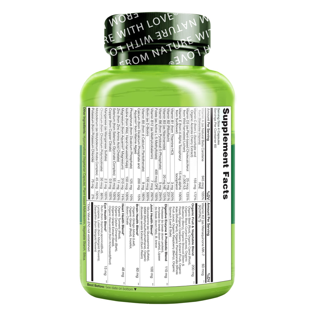 NATURELO Whole Food Multivitamin for Women 50+ – Iron Free, Plant-Based