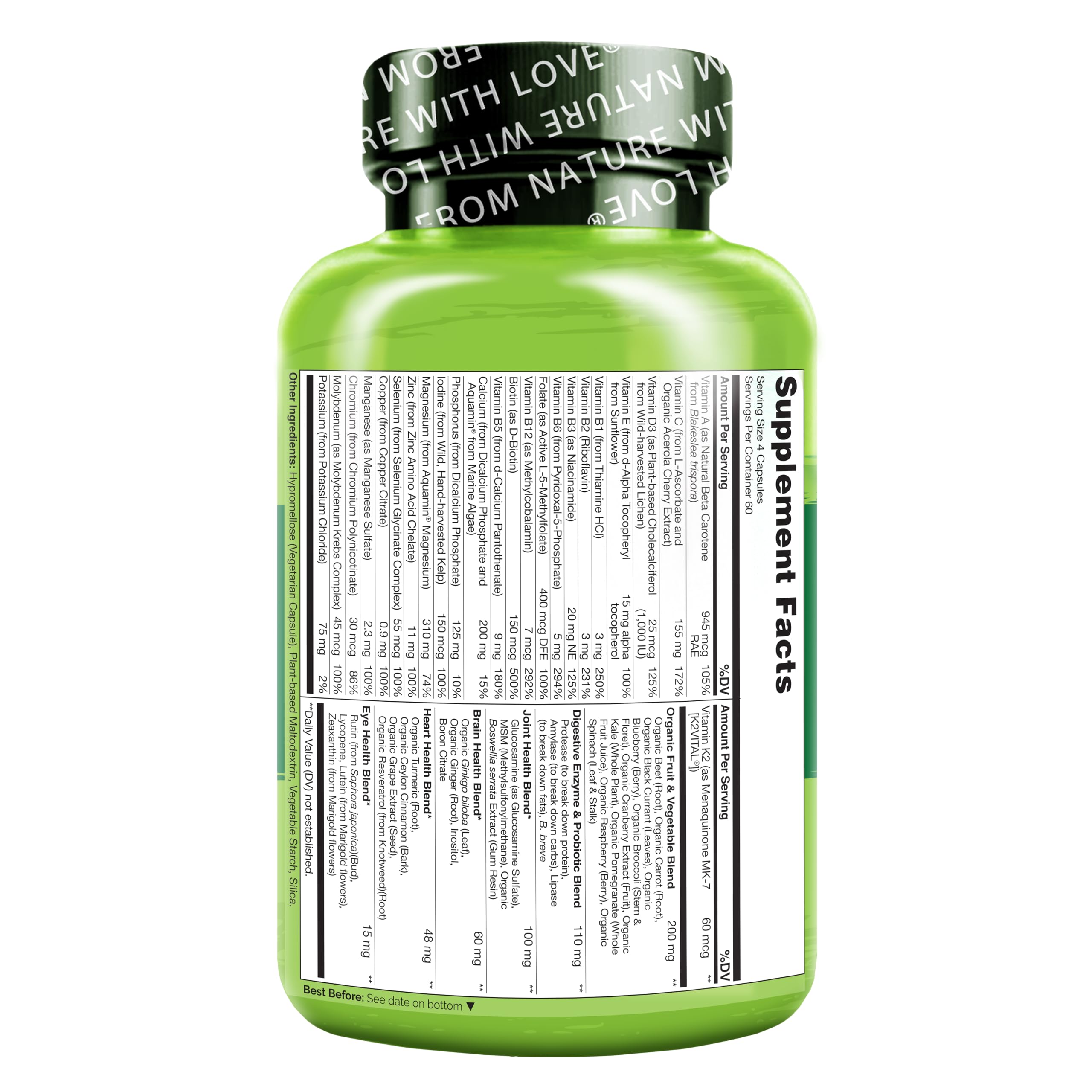 NATURELO Whole Food Multivitamin for Women 50+ – Iron Free, Plant-Based
