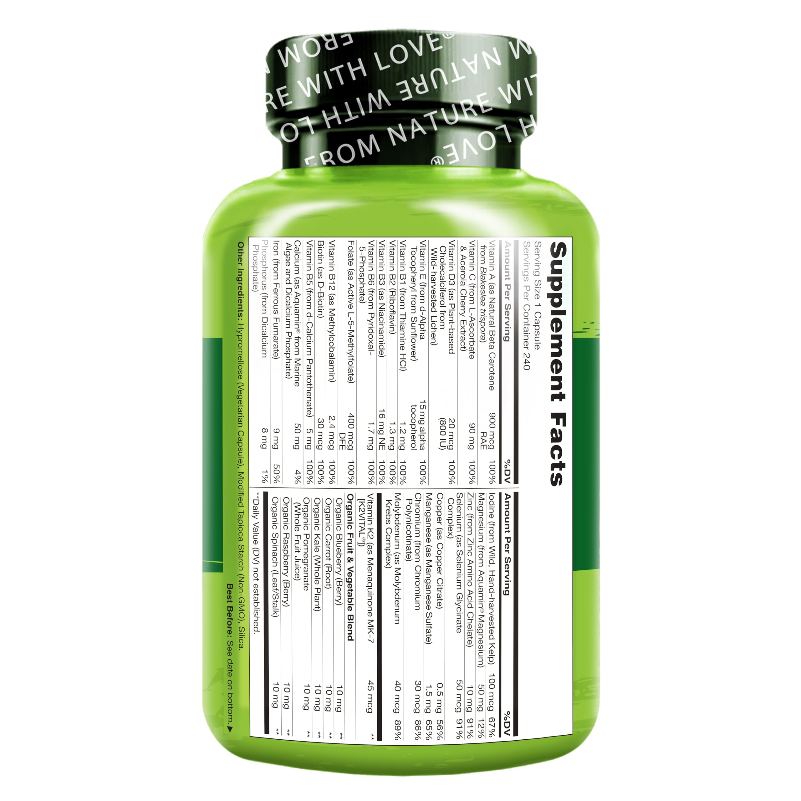 NATURELO One Daily Multivitamin for Women – 240 Ct | Vegan, Non-GMO, Gluten Free