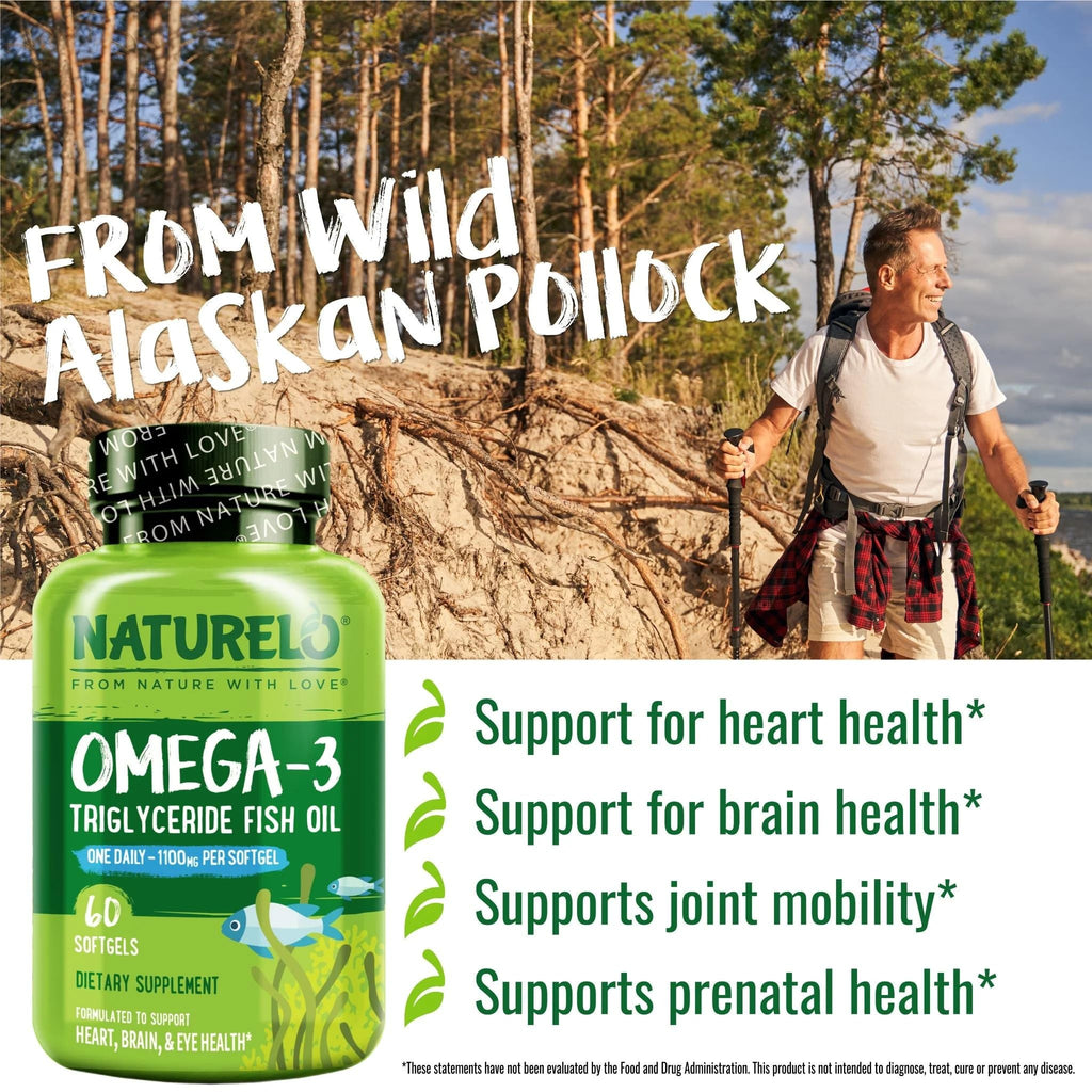 Naturelo Burpless Omega-3 Fish Oil 1100mg TG – EPA + DHA, 60 Softgels