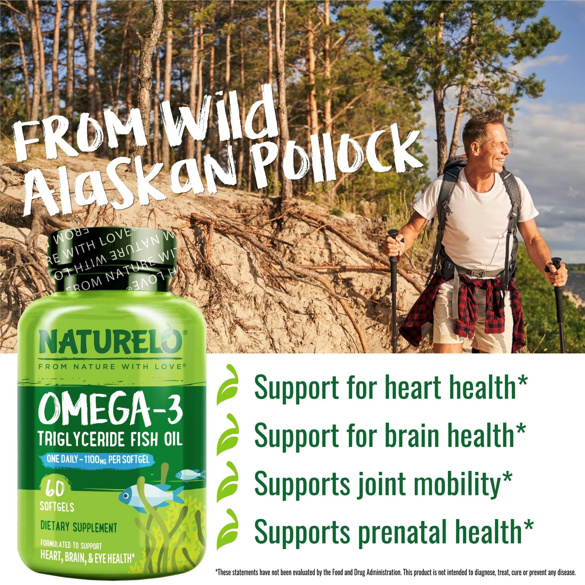 Naturelo Burpless Omega-3 Fish Oil 1100mg TG – EPA + DHA, 60 Softgels