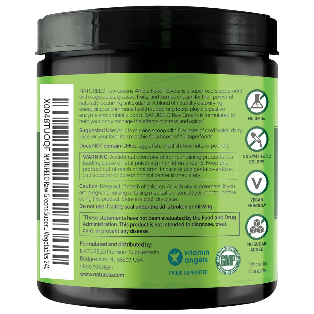 NATURELO Raw Greens Superfood Powder 240g – Mixed Berry | Energy, Immunity & Detox