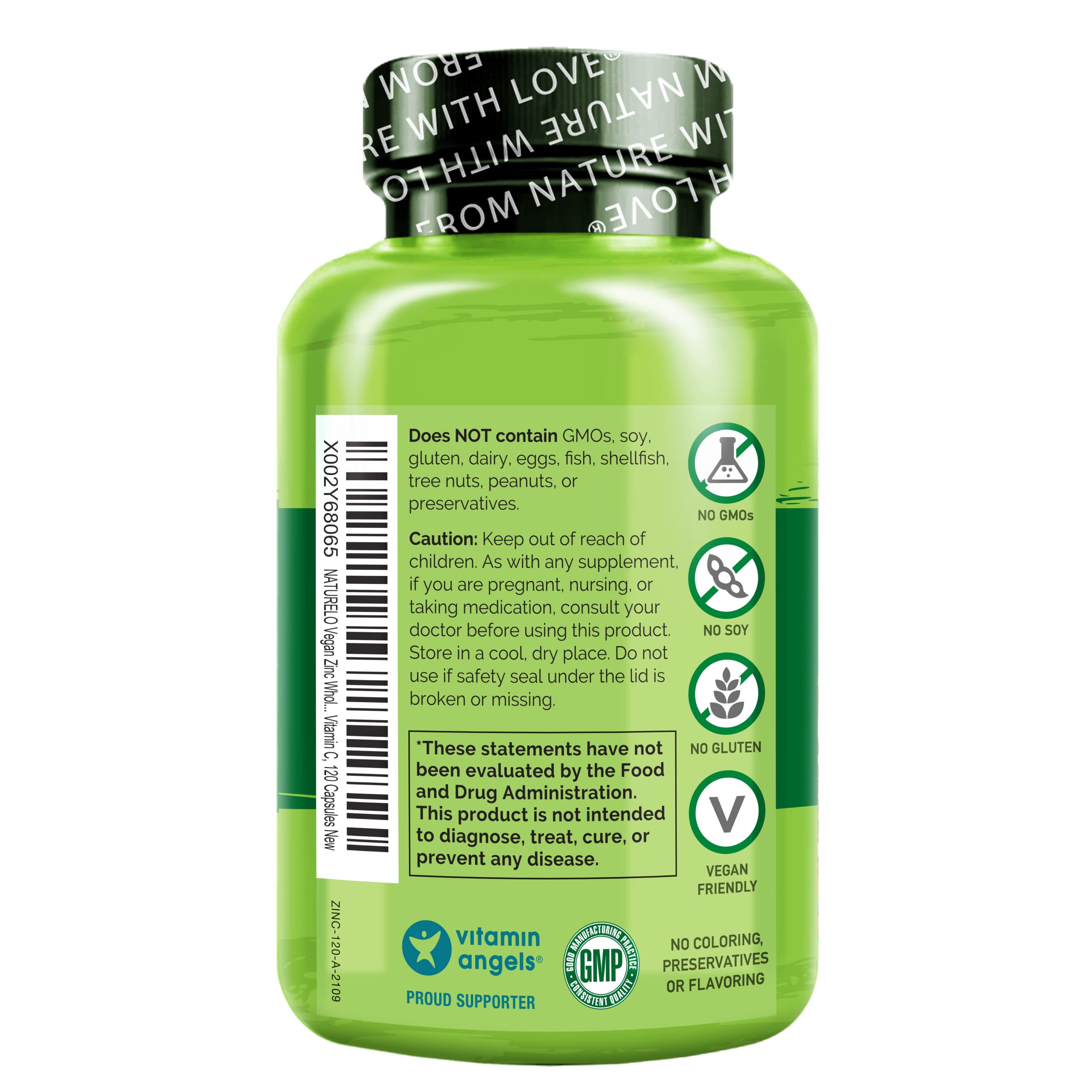 NATURELO Vegan Zinc Immune Support Capsules – Pack of 2 (120 Capsules)