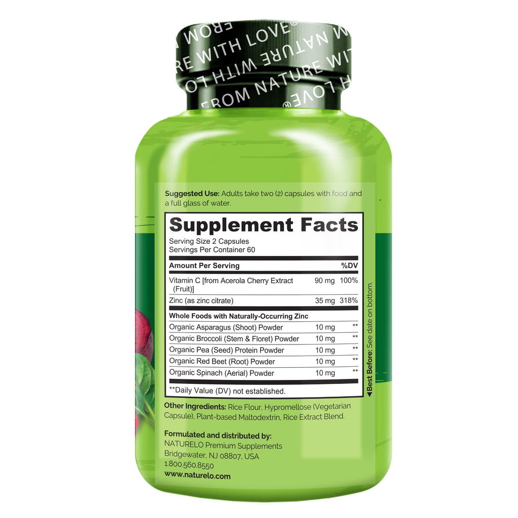 NATURELO Vegan Zinc Immune Support Capsules – Pack of 2 (120 Capsules)
