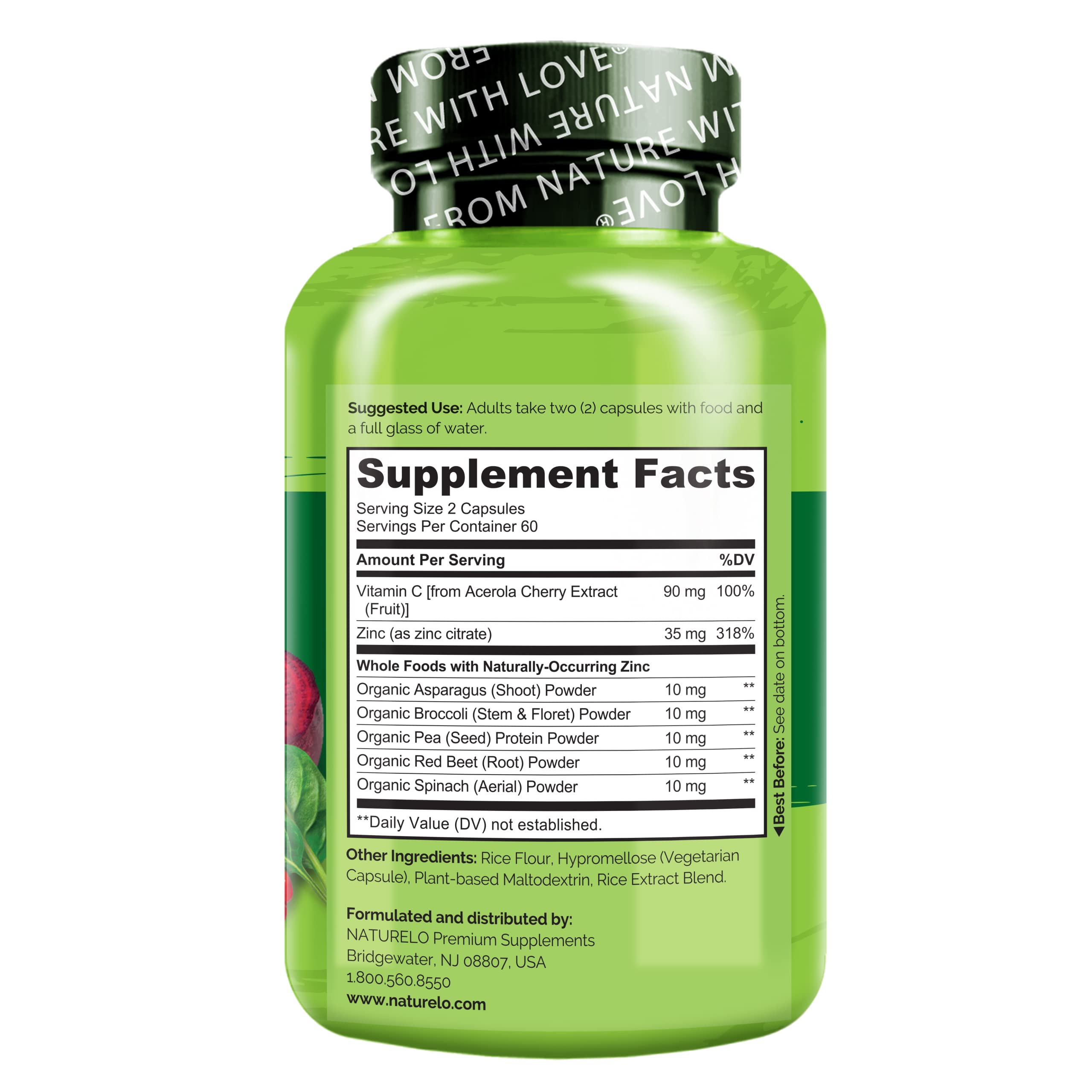 NATURELO Vegan Zinc Immune Support Capsules – Pack of 2 (120 Capsules)
