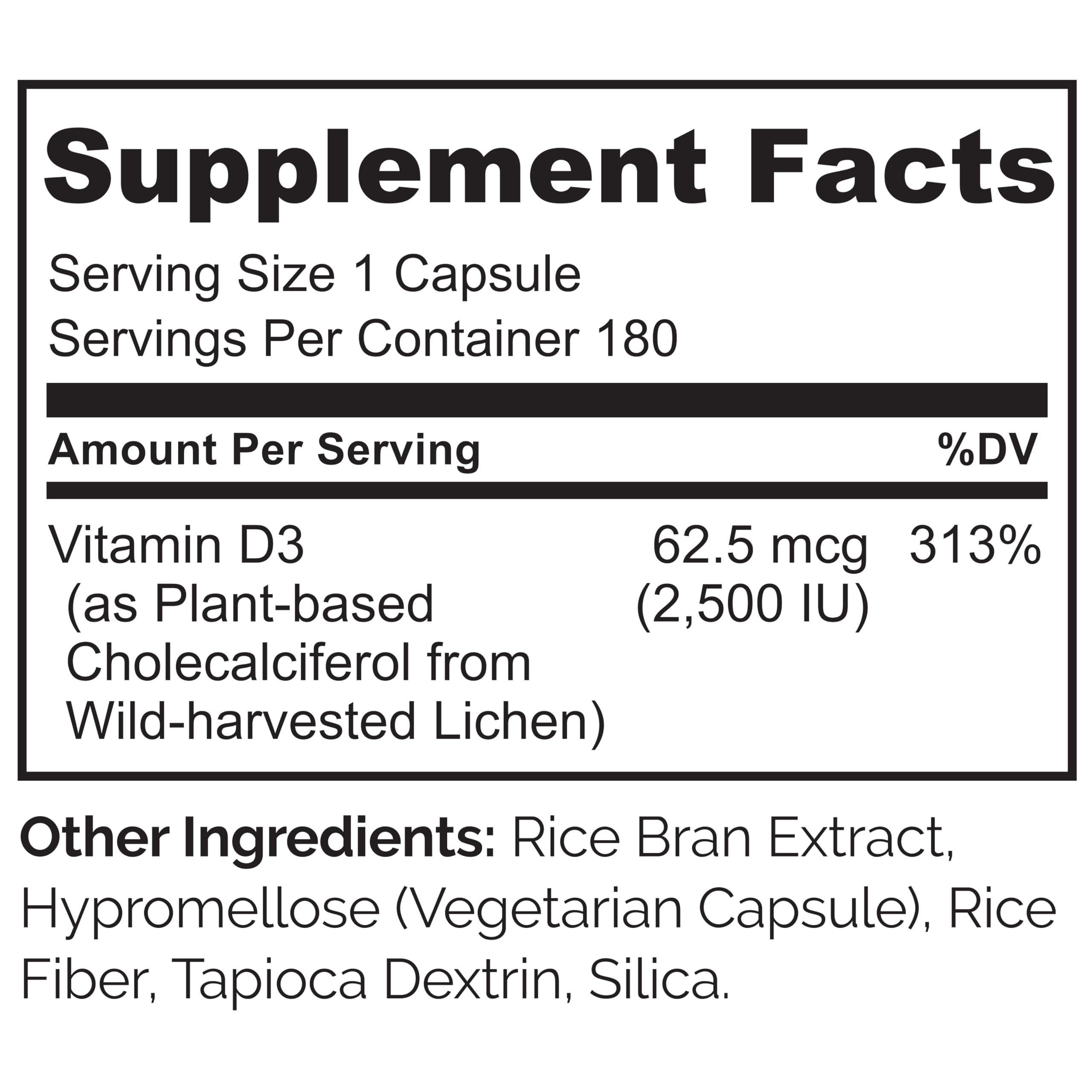 NATURELO Vitamin D3 2500 IU - Plant-Based from Lichen | Vegan & Gluten Free