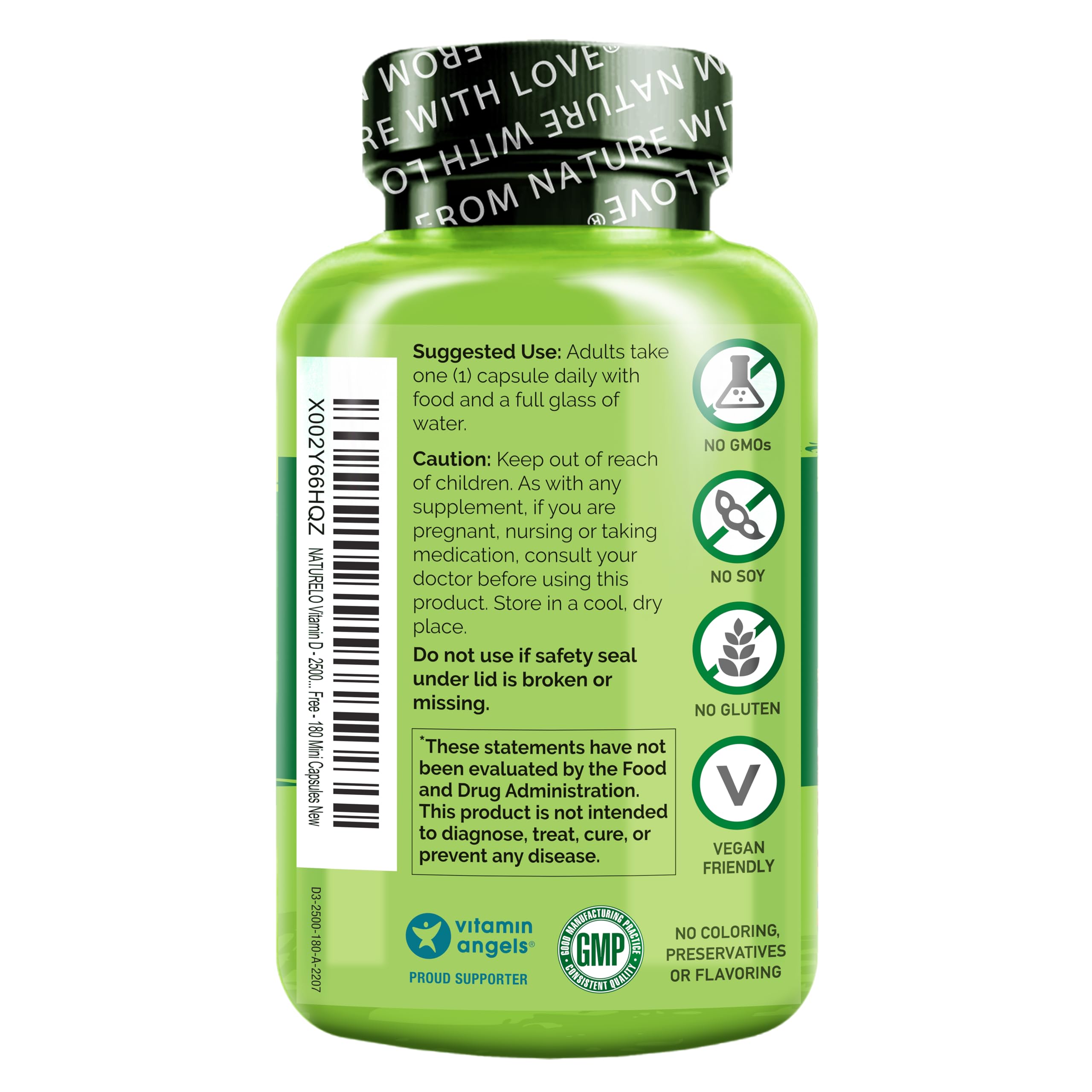 NATURELO Vitamin D3 2500 IU - Plant-Based from Lichen | Vegan & Gluten Free