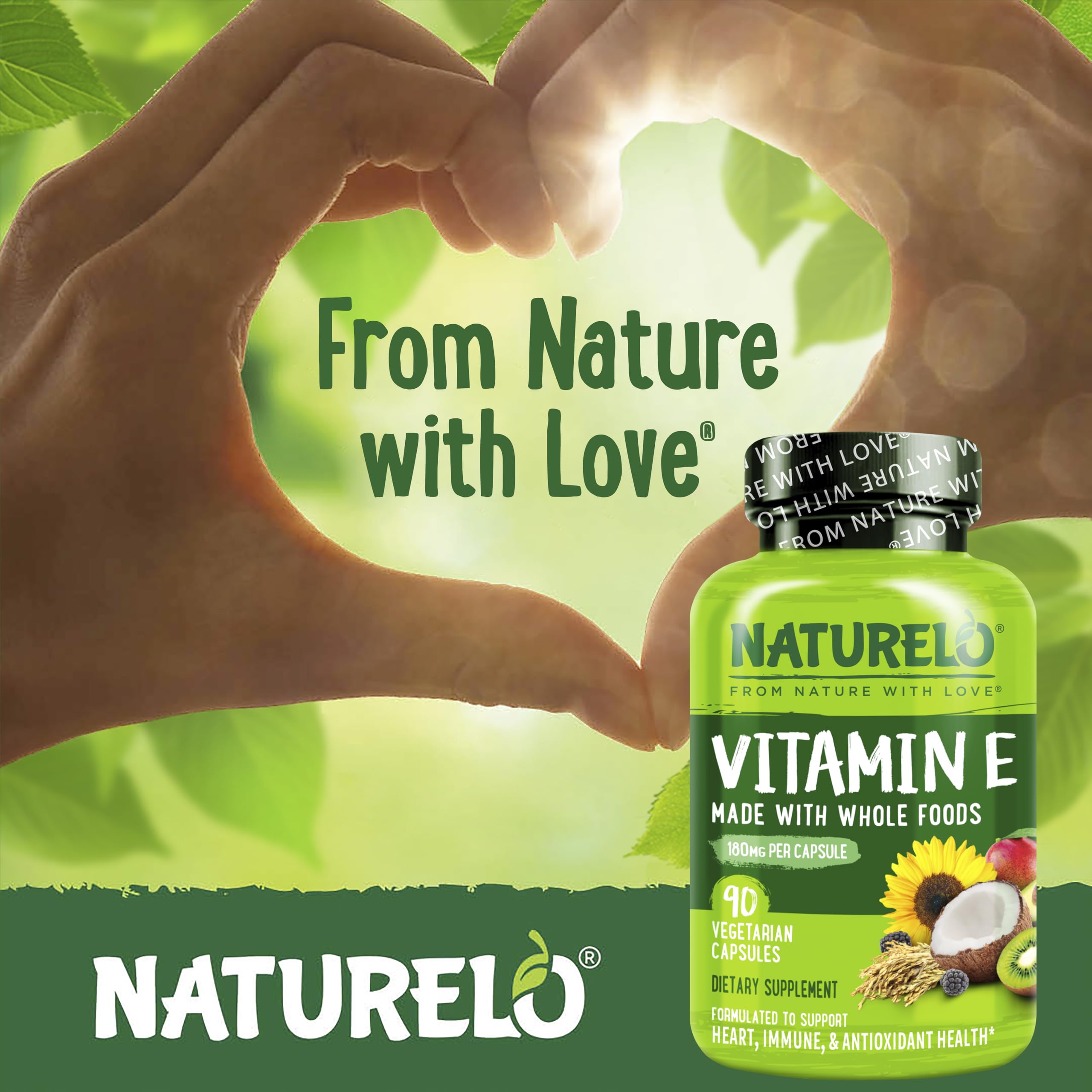 NATURELO Vitamin E 180 mg from Organic Whole Foods – Vegan, Non-GMO, Soy Free, 90 Capsules (Pack of 2)