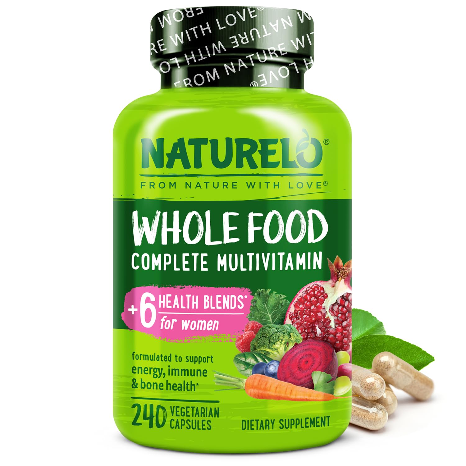 Naturelo Whole Food Multivitamin for Women – Vegan, Non-GMO, with Organic Extracts | 240 Vegan Capsules