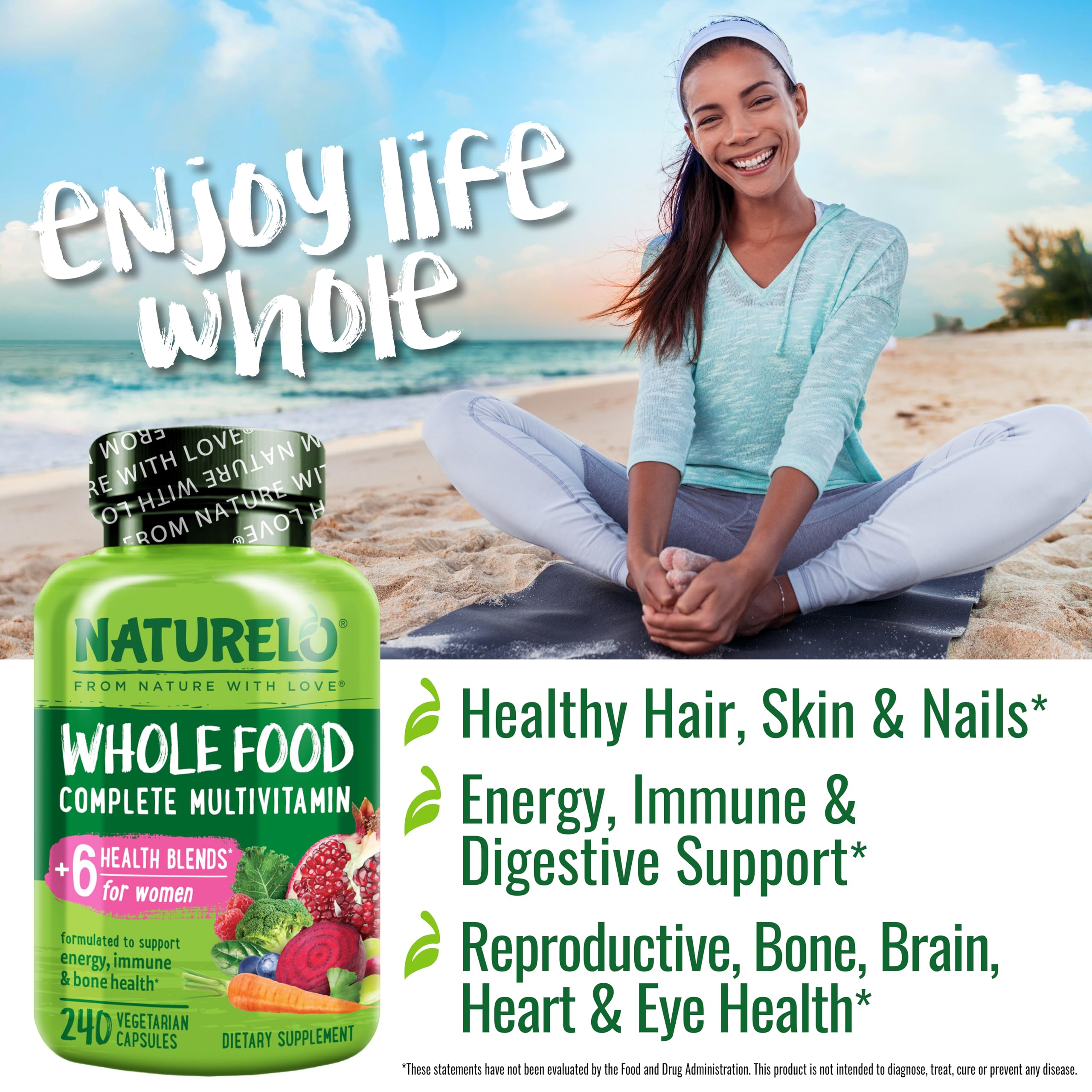 Naturelo Whole Food Multivitamin for Women – Vegan, Non-GMO, with Organic Extracts | 240 Vegan Capsules