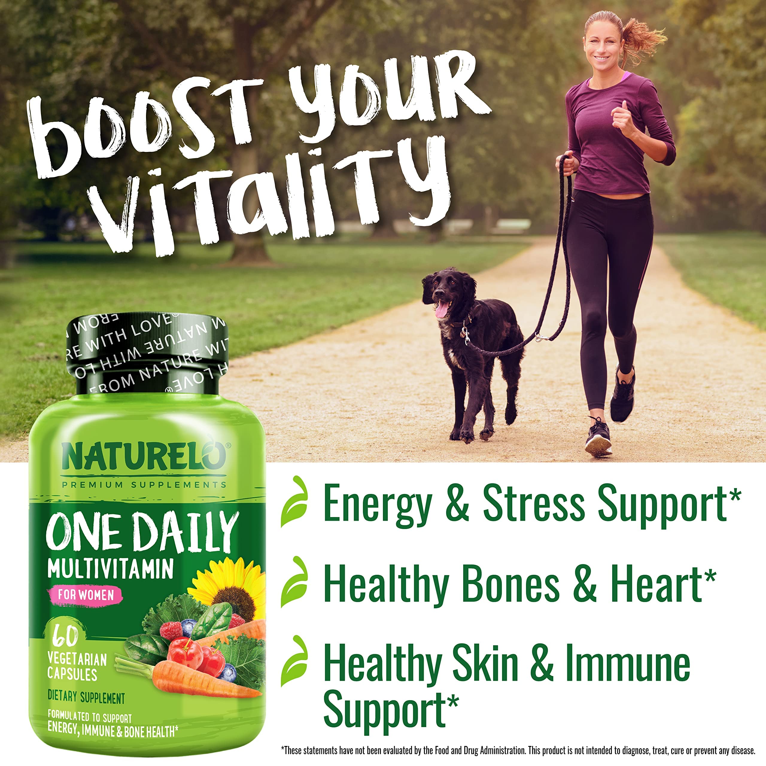NATURELO One Daily Multivitamin for Women – 60 Ct, Energy Support, Non-GMO, Gluten Free