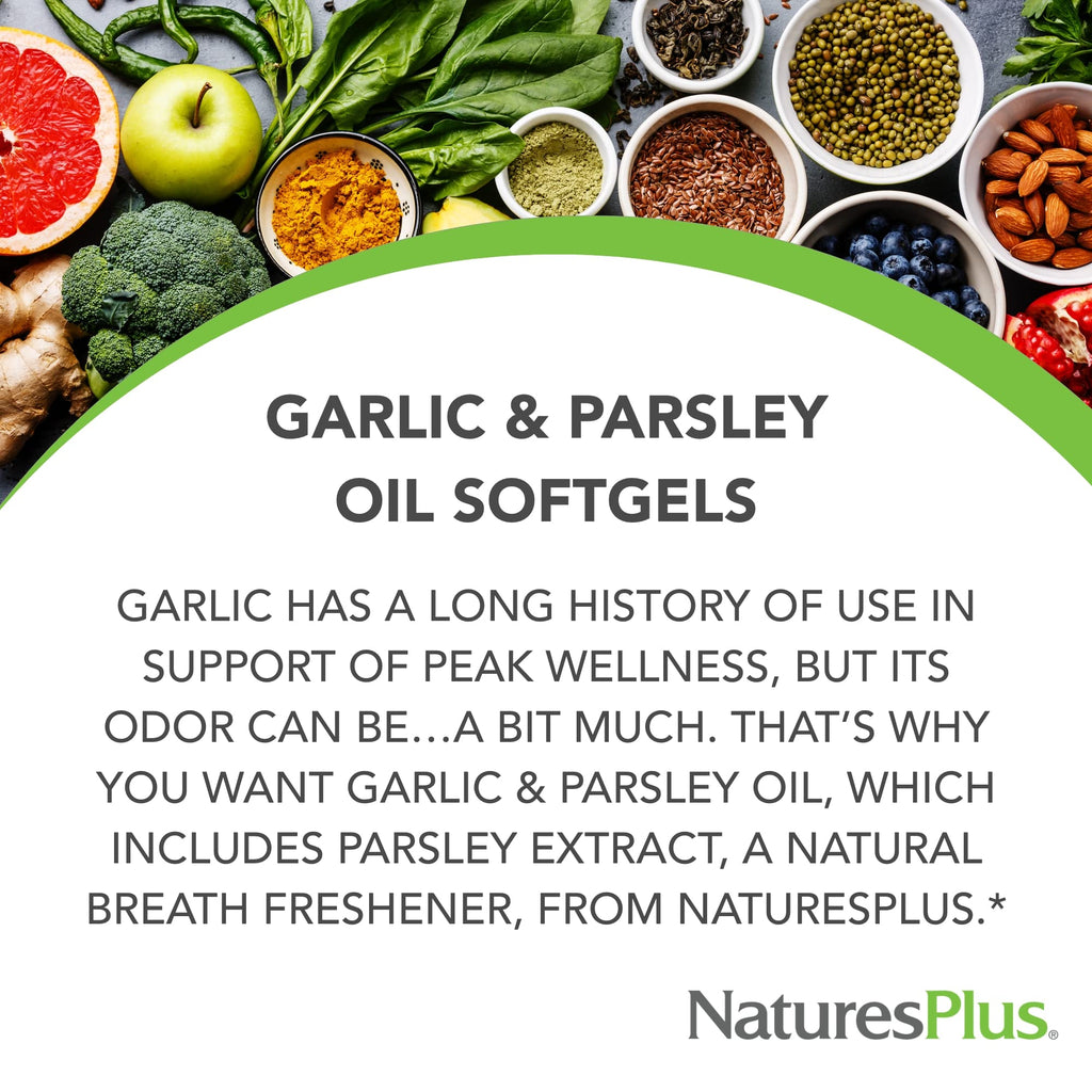 Nature's Plus Garlic & Parsley Softgels – Supports Heart Health, Healthy Cholesterol & Blood Pressure (180 Servings)