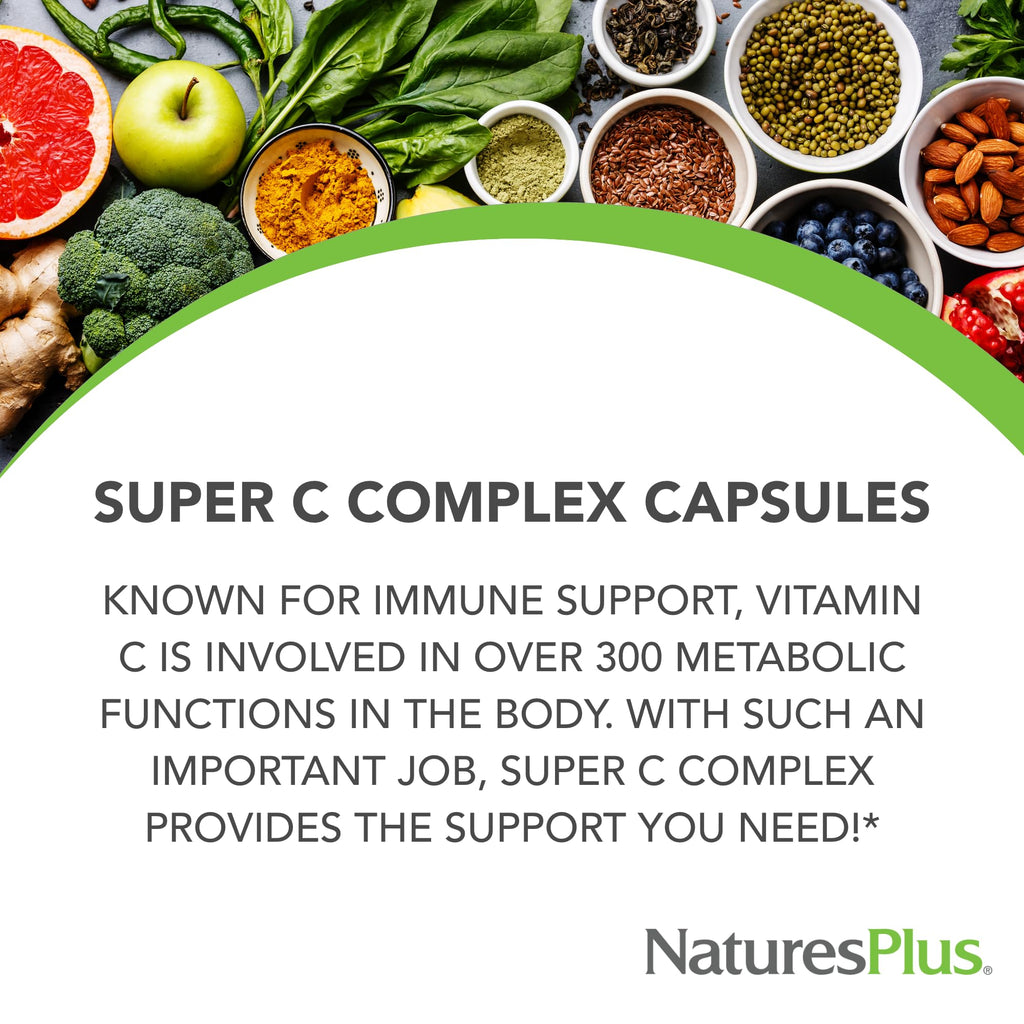 NaturesPlus Super C Complex - 180 Capsules | 1000mg Vitamin C + 500mg Bioflavonoids | Vegan, Gluten Free - 90 Servings