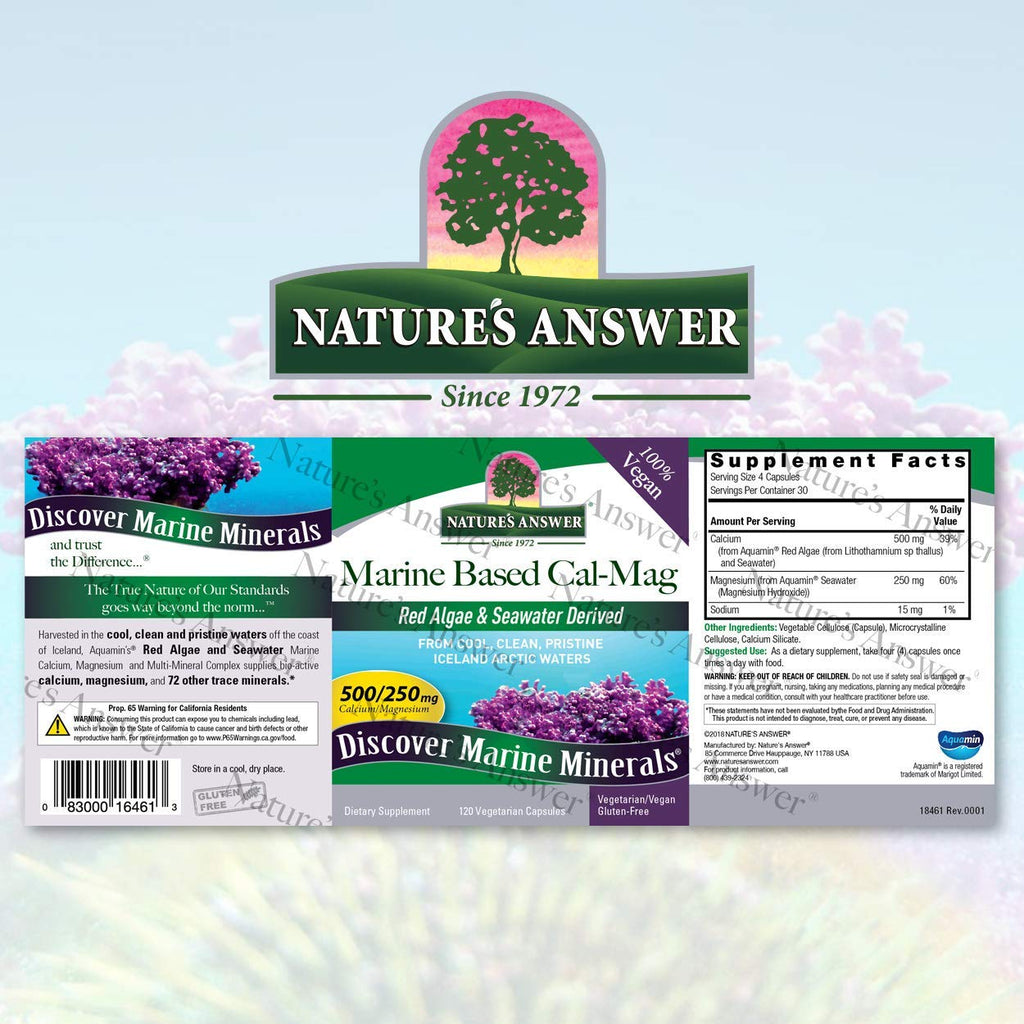 Nature's Answer Calcium Magnesium Capsules 120 Count - Marine Calcium & Magnesium for Sleep & Bone Health (Vegan, Gluten-Free)