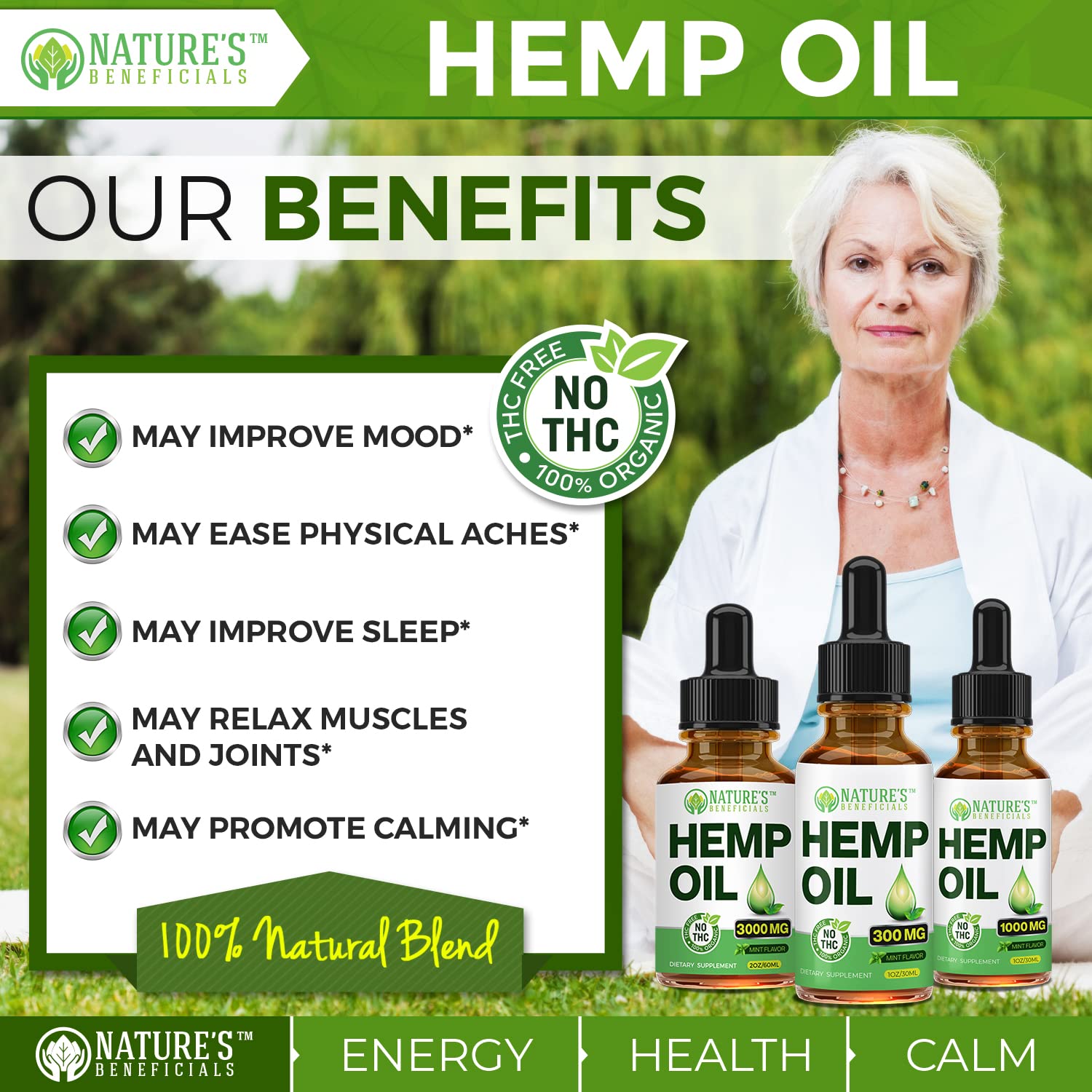 NATURE'S BENEFICIALS Organic Hemp Oil Extract Drops 3000mg – Ultra Premium, Sleep & Joint Support