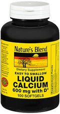 Nature's Blend Calcium Liquid 600 mg with D3 400 IU – 100 Softgels | Easy to Swallow