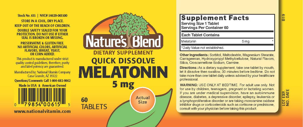 Nature's Blend Melatonin 5 mg - 60 Tablets (Assorted)