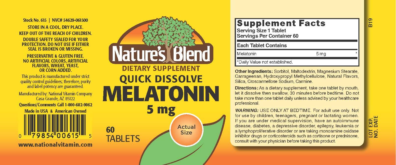 Nature's Blend Melatonin 5 mg - 60 Tablets (Assorted)