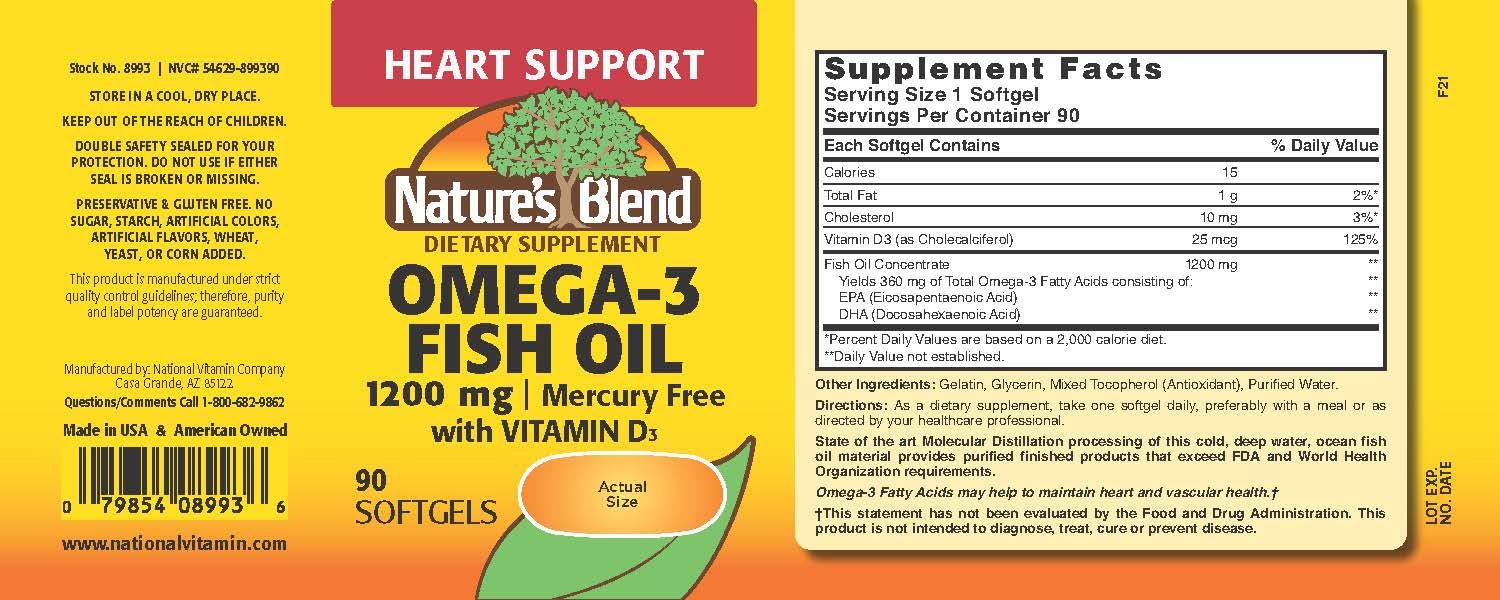 Nature's Blend Omega-3 1200 mg + Vitamin D3 1000 IU - 90 Softgels