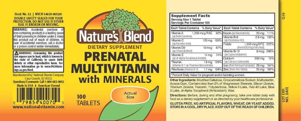 Nature's Blend Prenatal Multivitamin - 100 Tabs | 1AA26