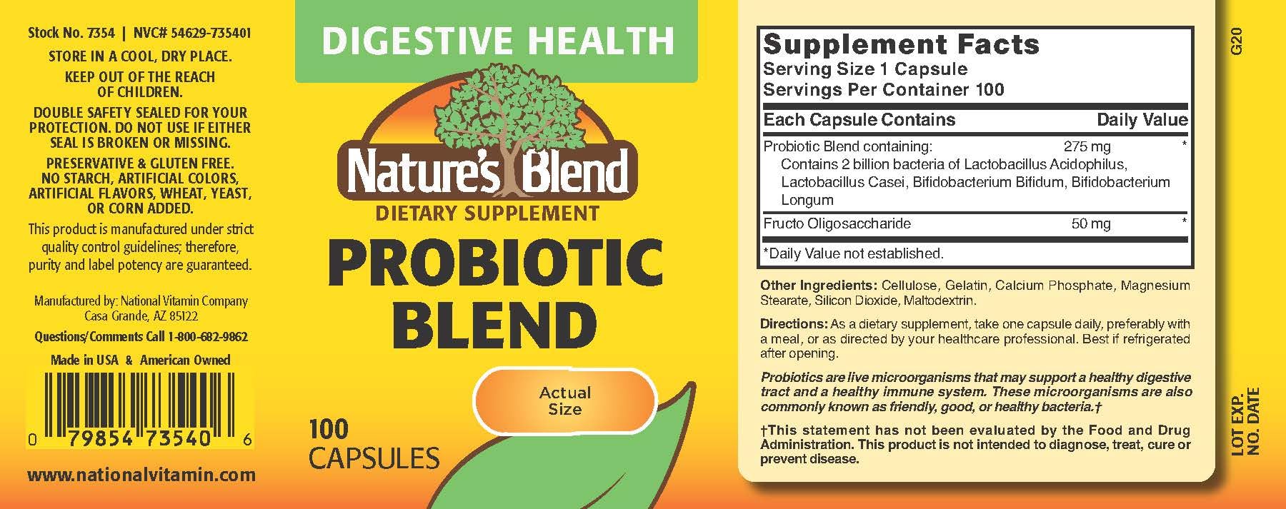 Nature's Blend Probiotic Blend 2 Million Cfu 100 Caps - White