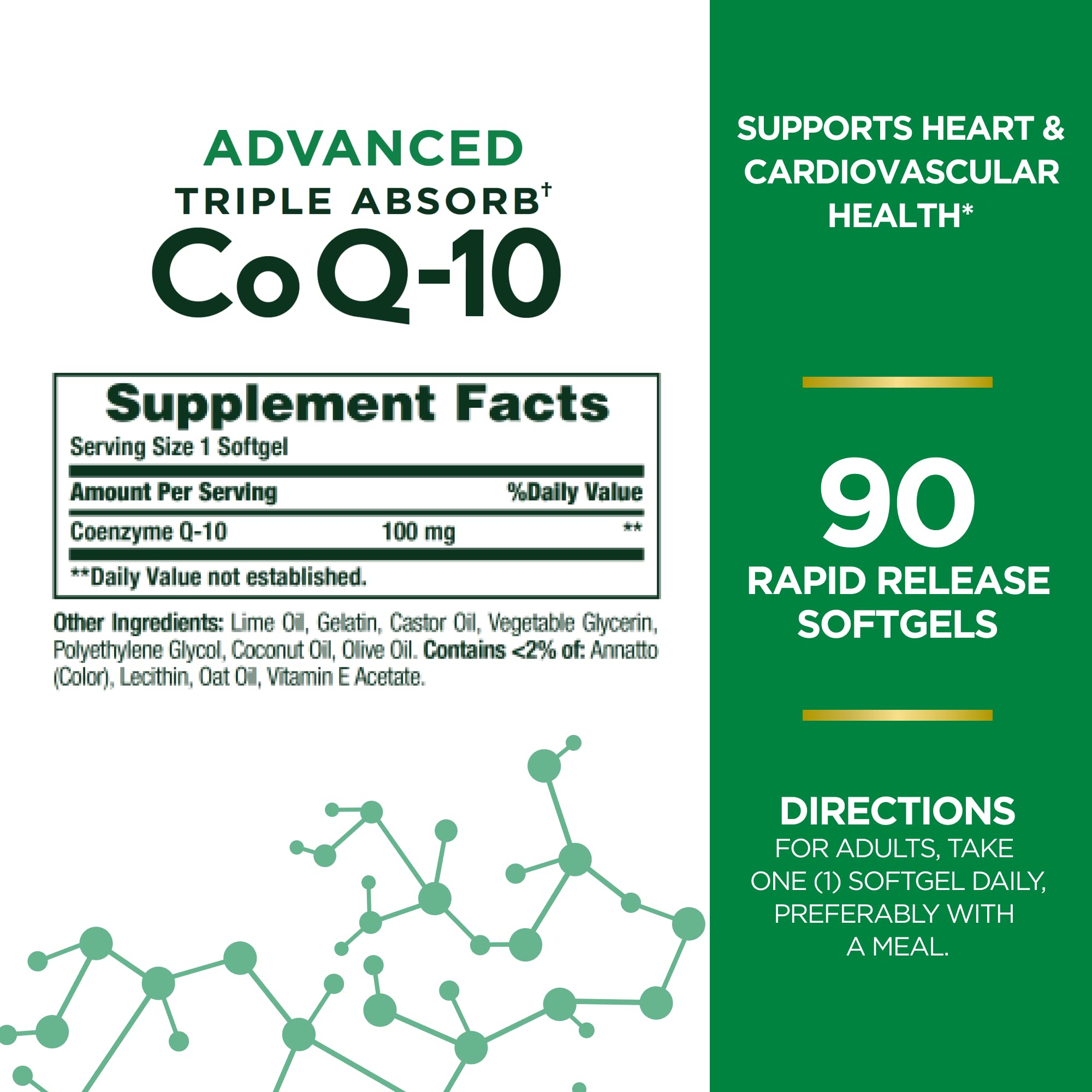 Nature's Bounty Advanced Triple Absorb CoQ-10 Softgels 100mg | Heart Health 90 Ct