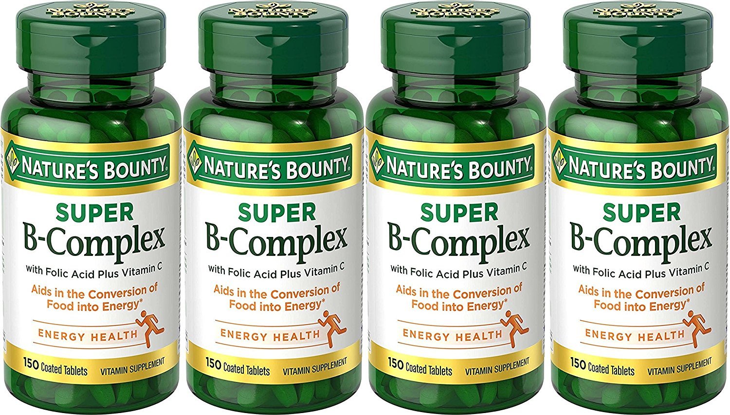 Nature's Bounty B-Complex with Folic Acid and Vitamin C, 150 Tablets (Pack of 4)
