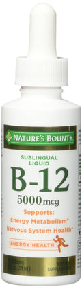 Nature's Bounty B-12 5000 mcg Sublingual Liquid - Energy & Health - 2 oz (Pack of 5)